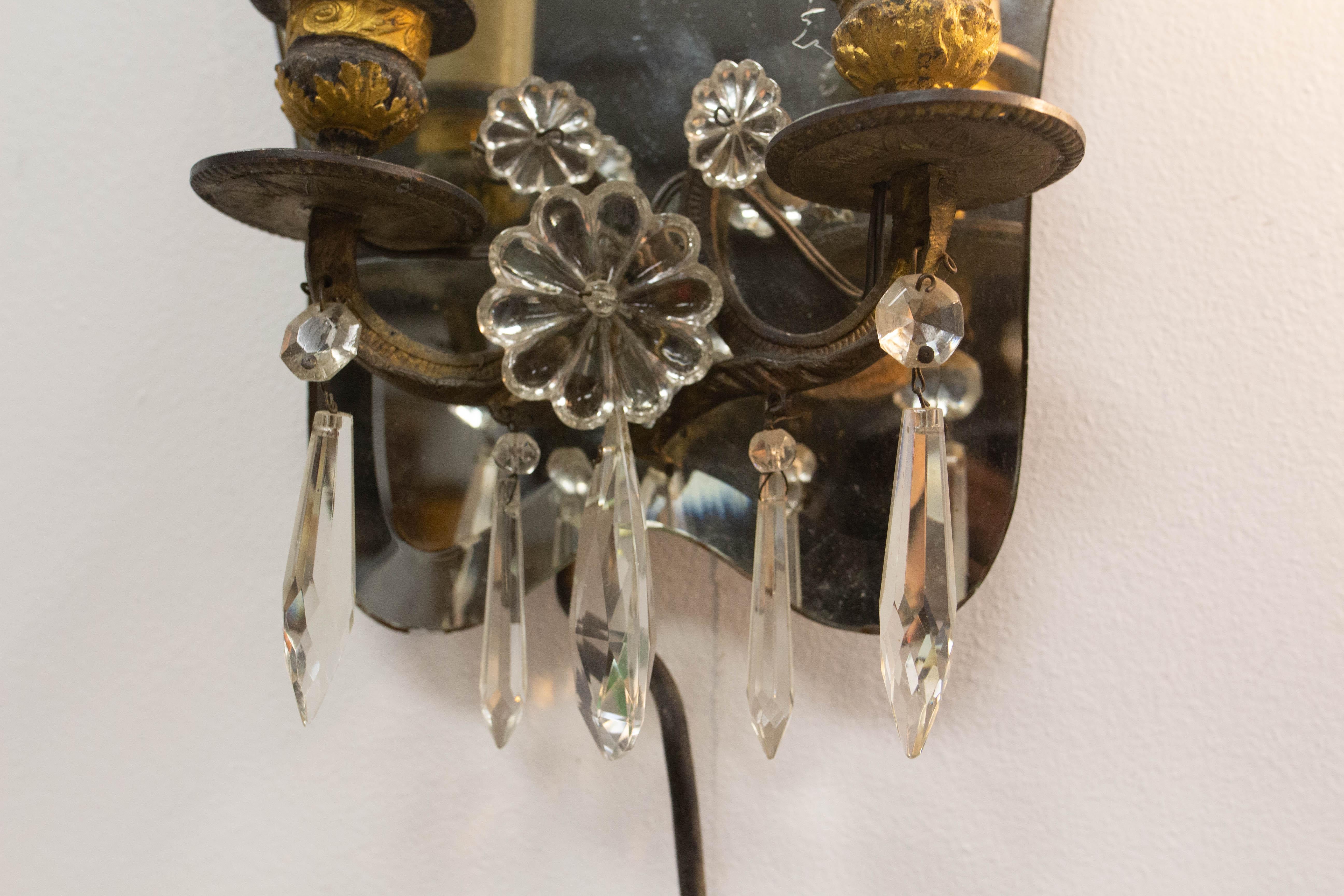 Mid-20th Century Pair of Bronze & Mirror Double Sconces From Louis XV Style circa 1960 For Sale