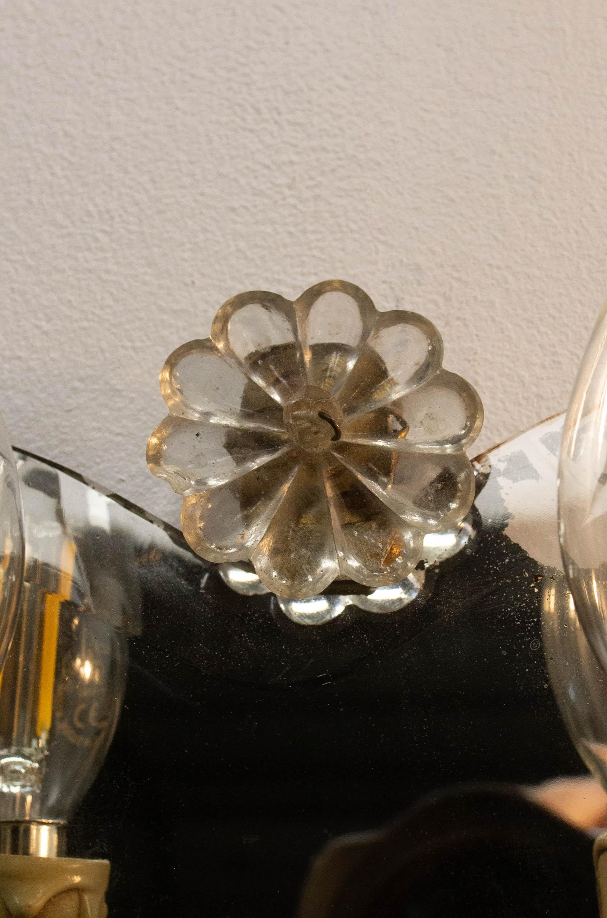 Pair of Bronze & Mirror Double Sconces From Louis XV Style circa 1960 For Sale 1