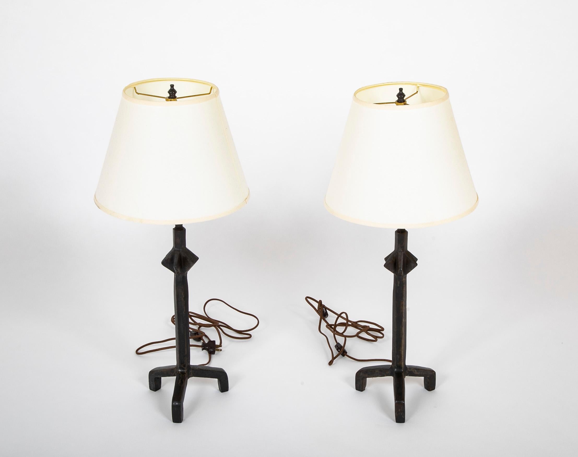 Mid-Century Modern Pair of Bronze Modèle Etoile Lamps after Giacometti