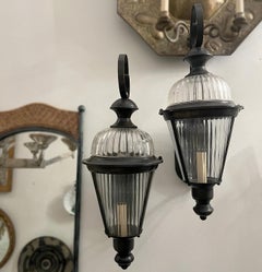 Pair of Bronze Molded Glass Lanterns