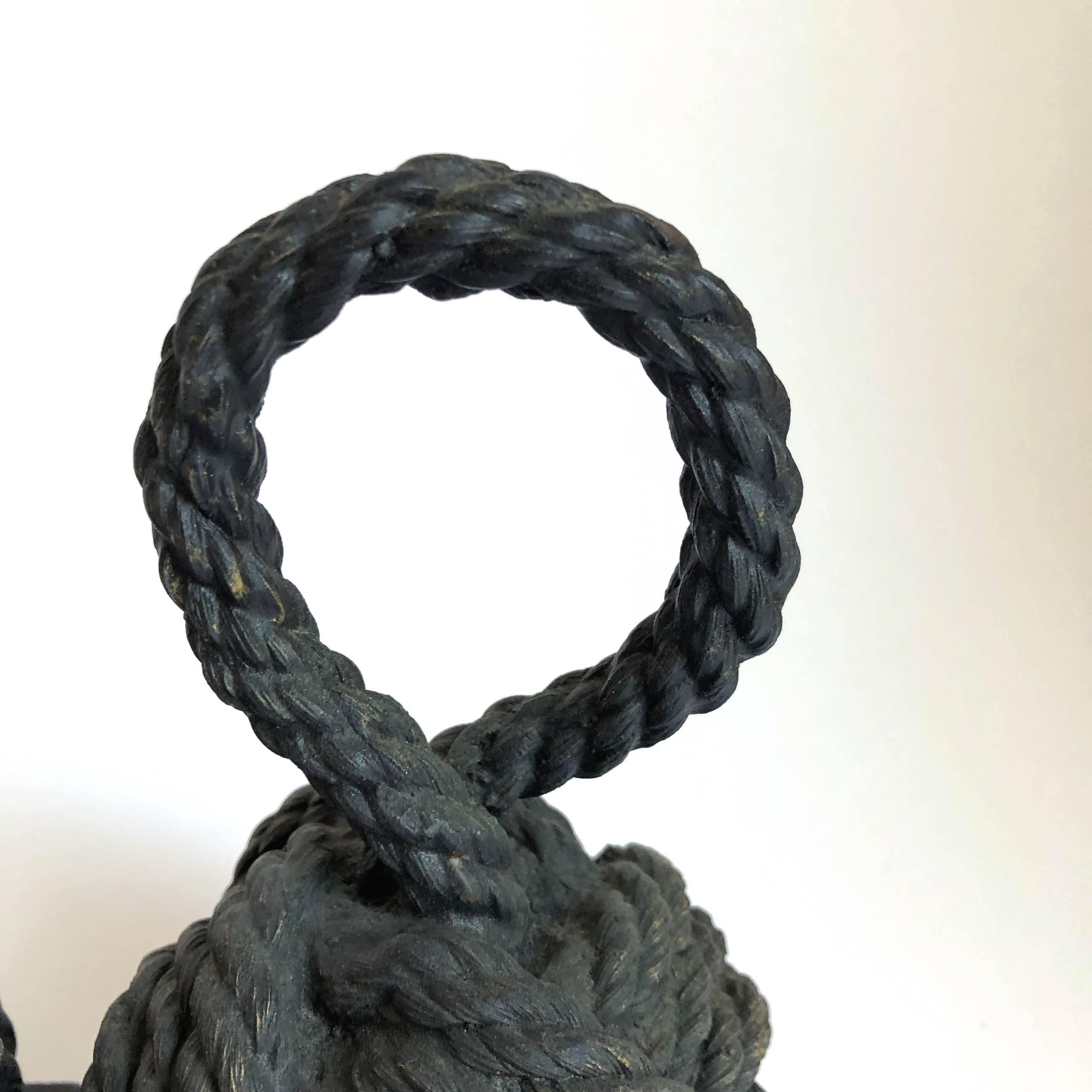 Pair of Bronze Monkey Fist Knot Bookends In Excellent Condition In East Hampton, NY