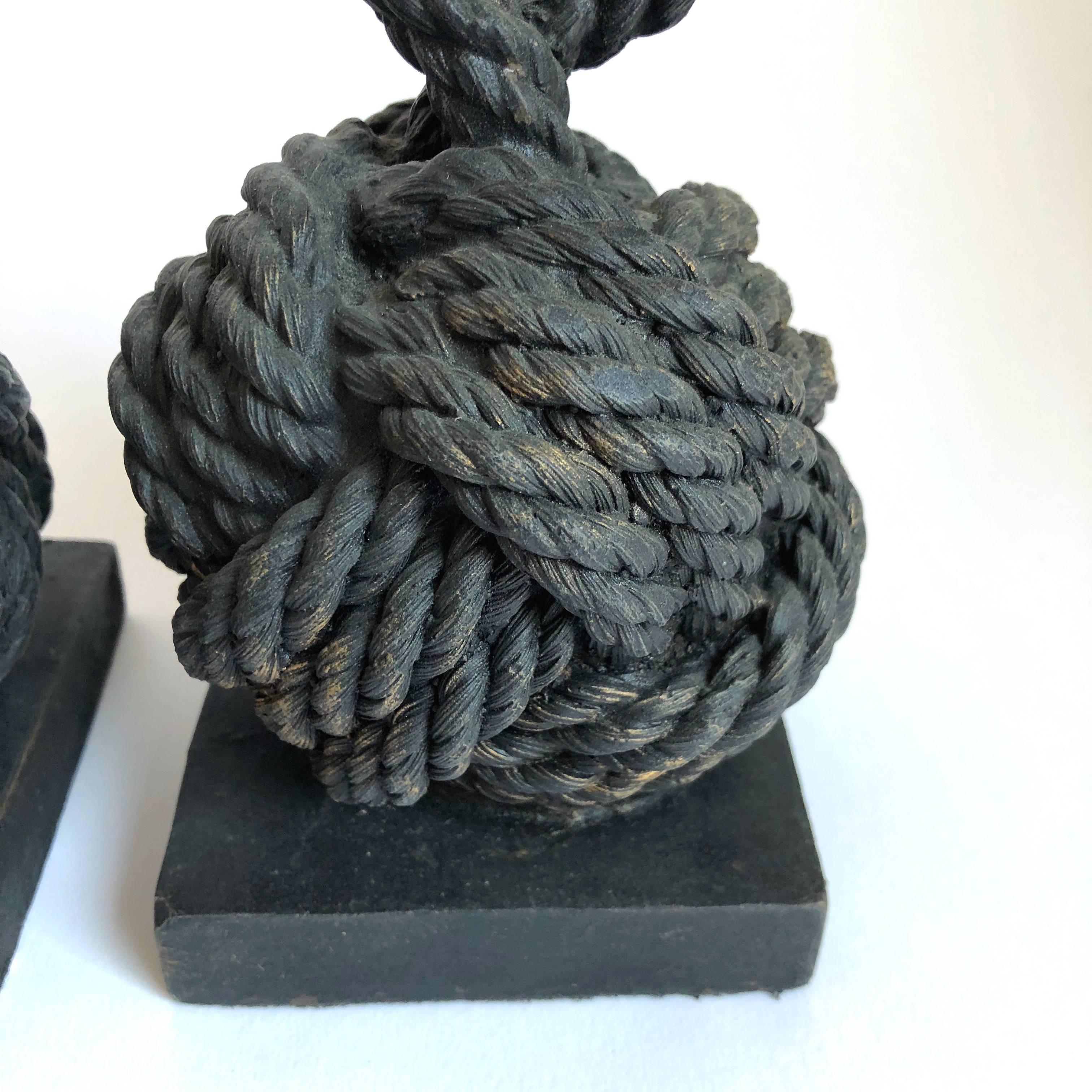 20th Century Pair of Bronze Monkey Fist Knot Bookends