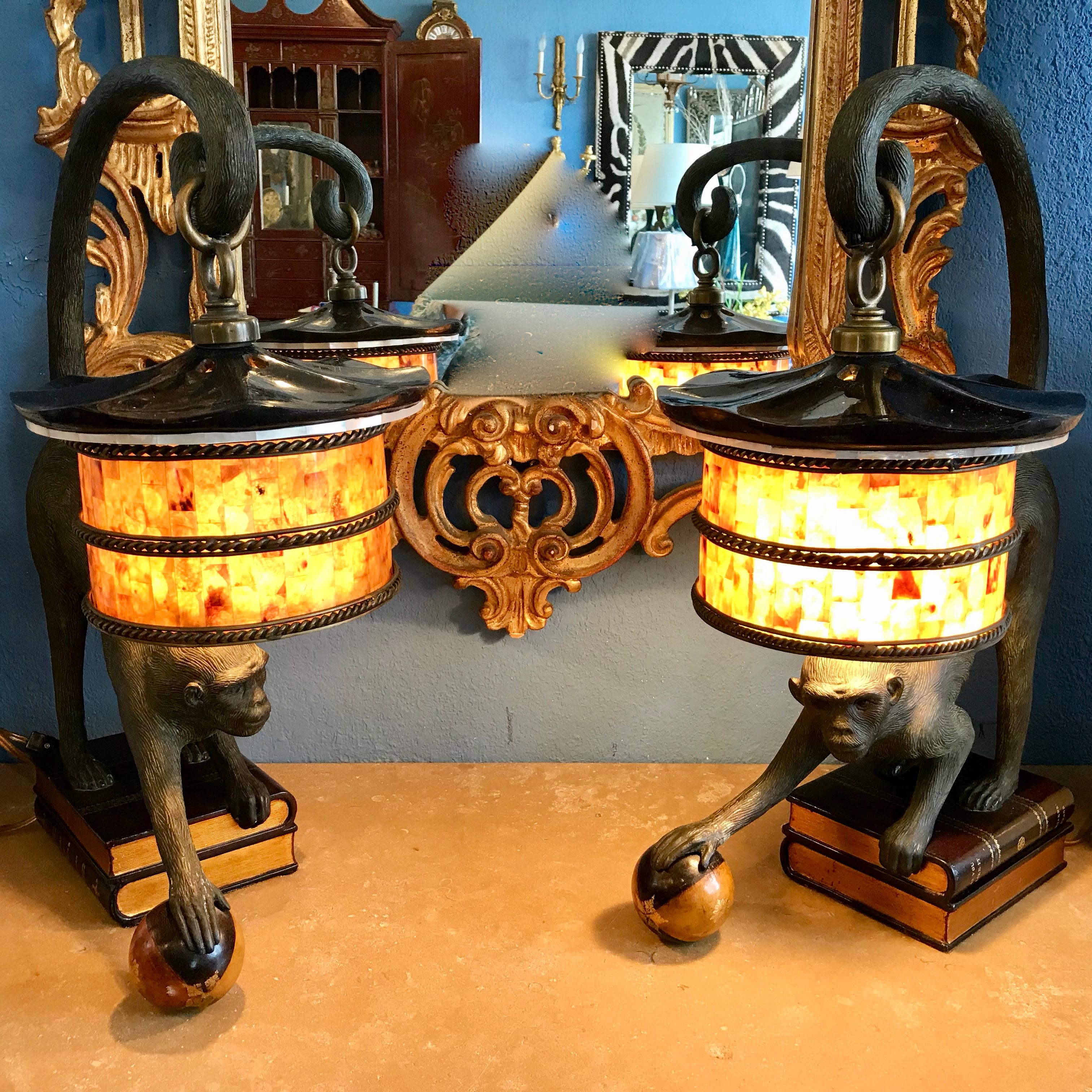 Pair of Bronze Monkey Motif Lamps by Maitland Smith 9