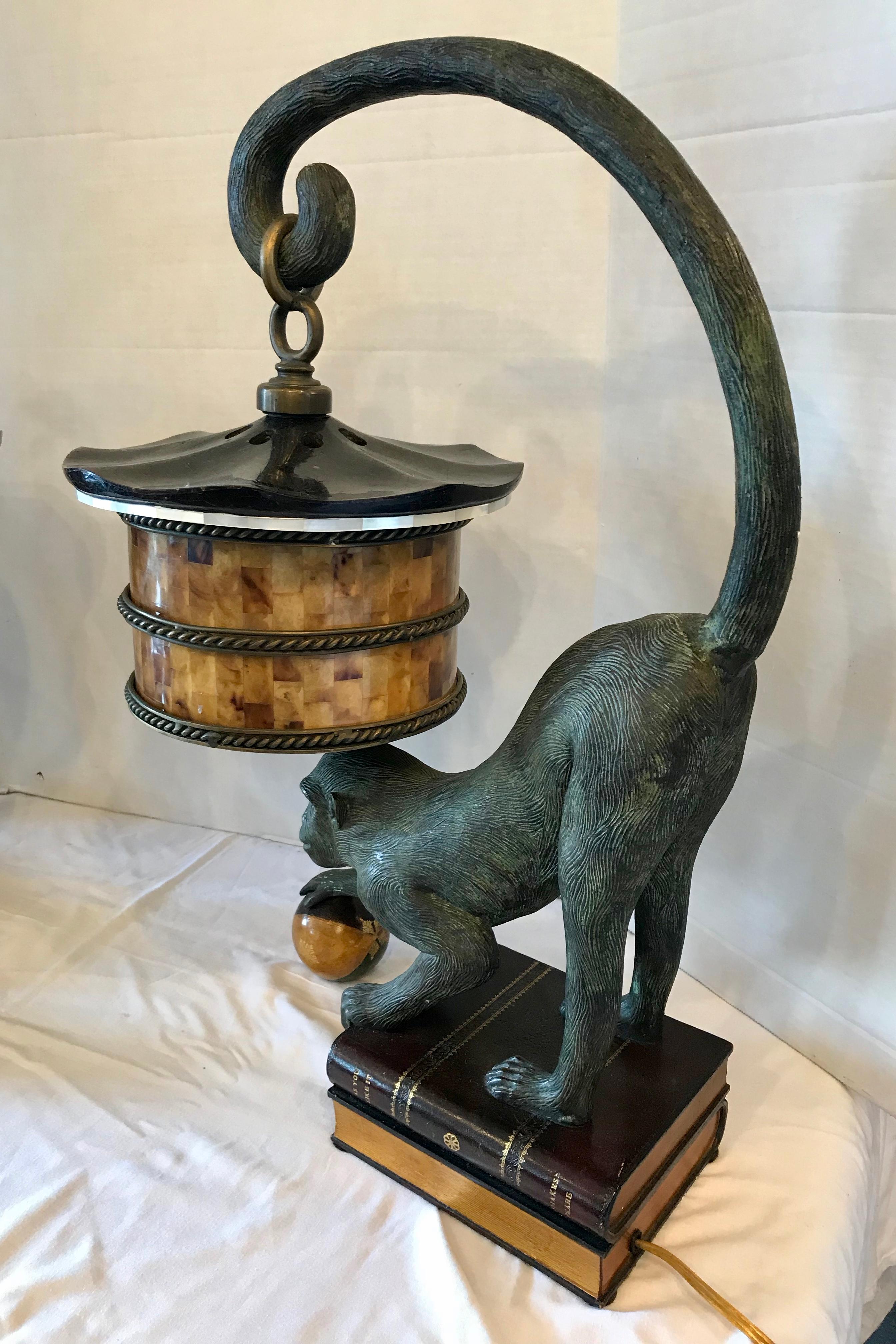 Pair of Bronze Monkey Motif Lamps by Maitland Smith In Good Condition In West Palm Beach, FL