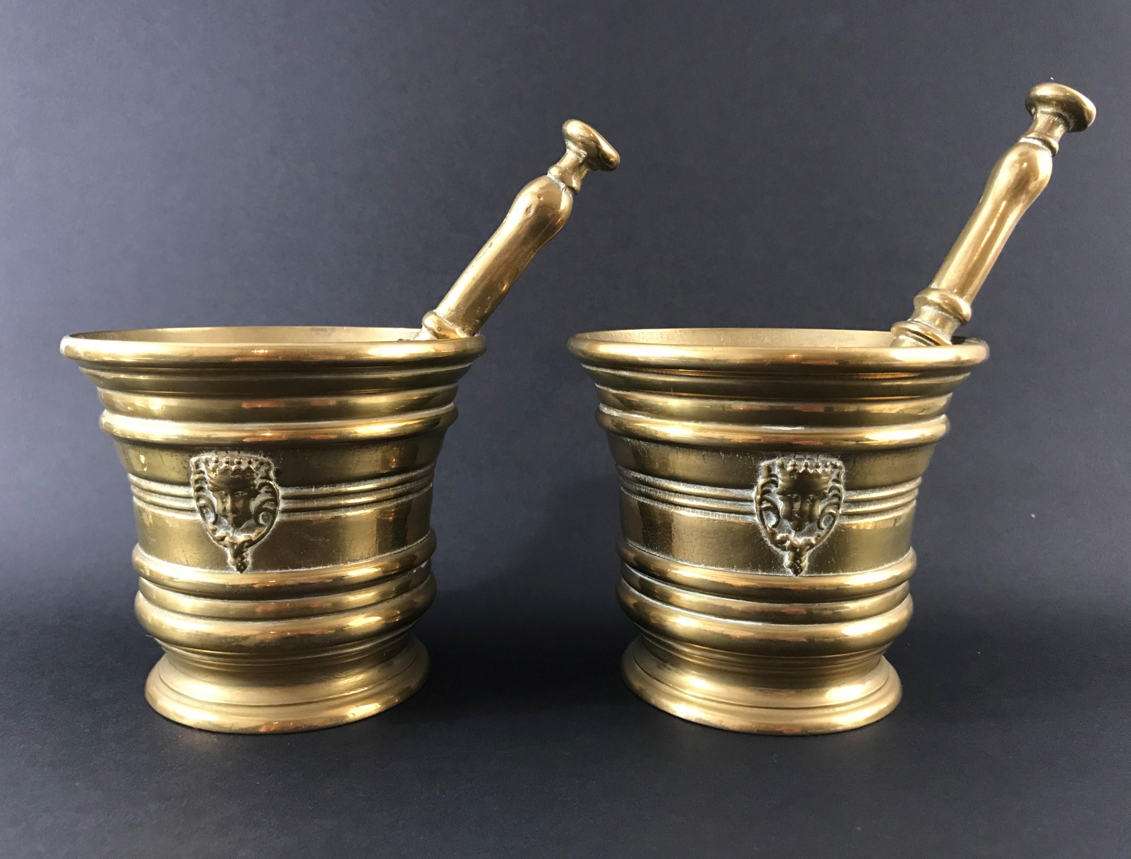 Pair of Bronze Mortar with Mascarons For Sale 13