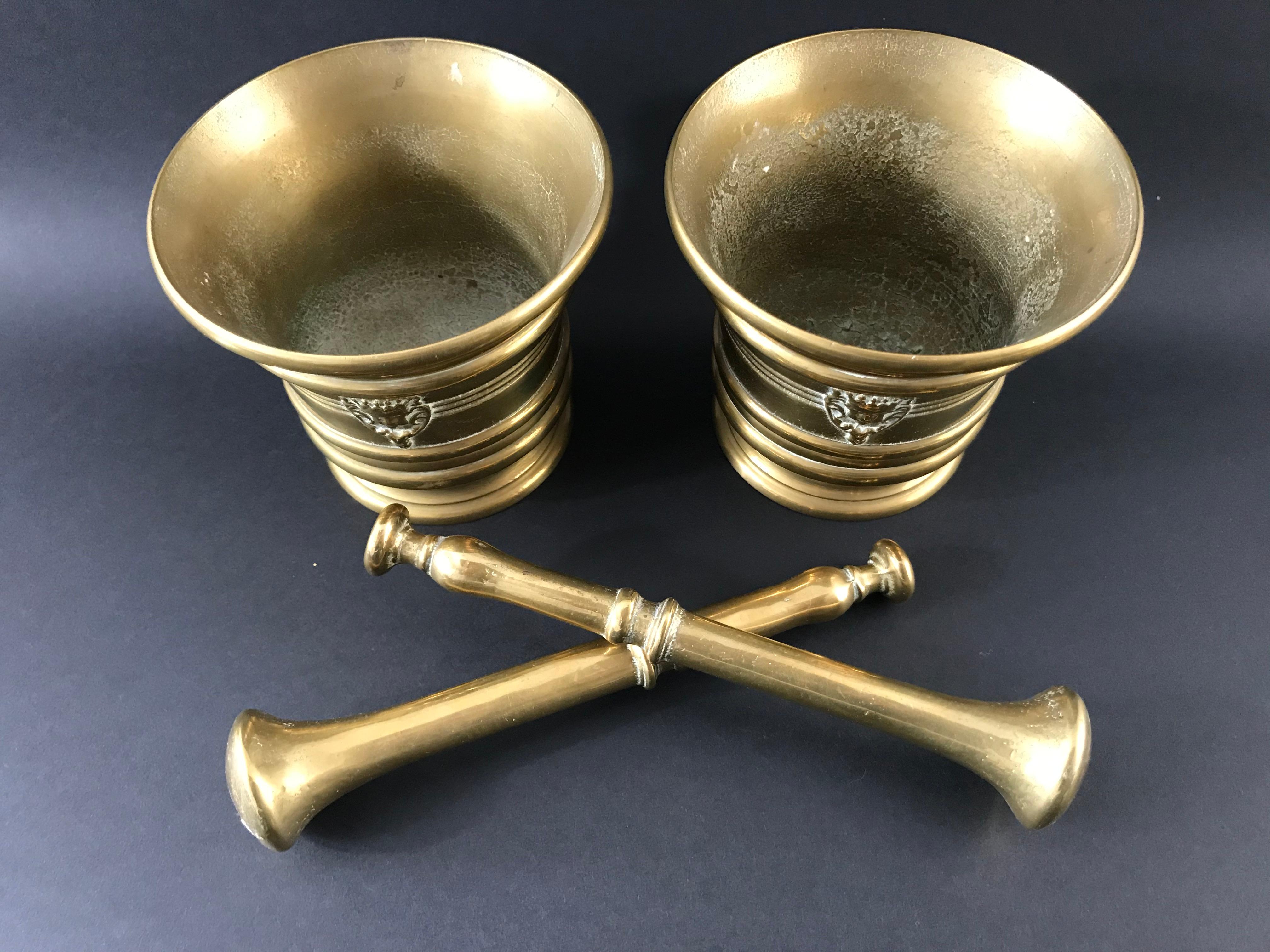 20th Century Pair of Bronze Mortar with Mascarons For Sale