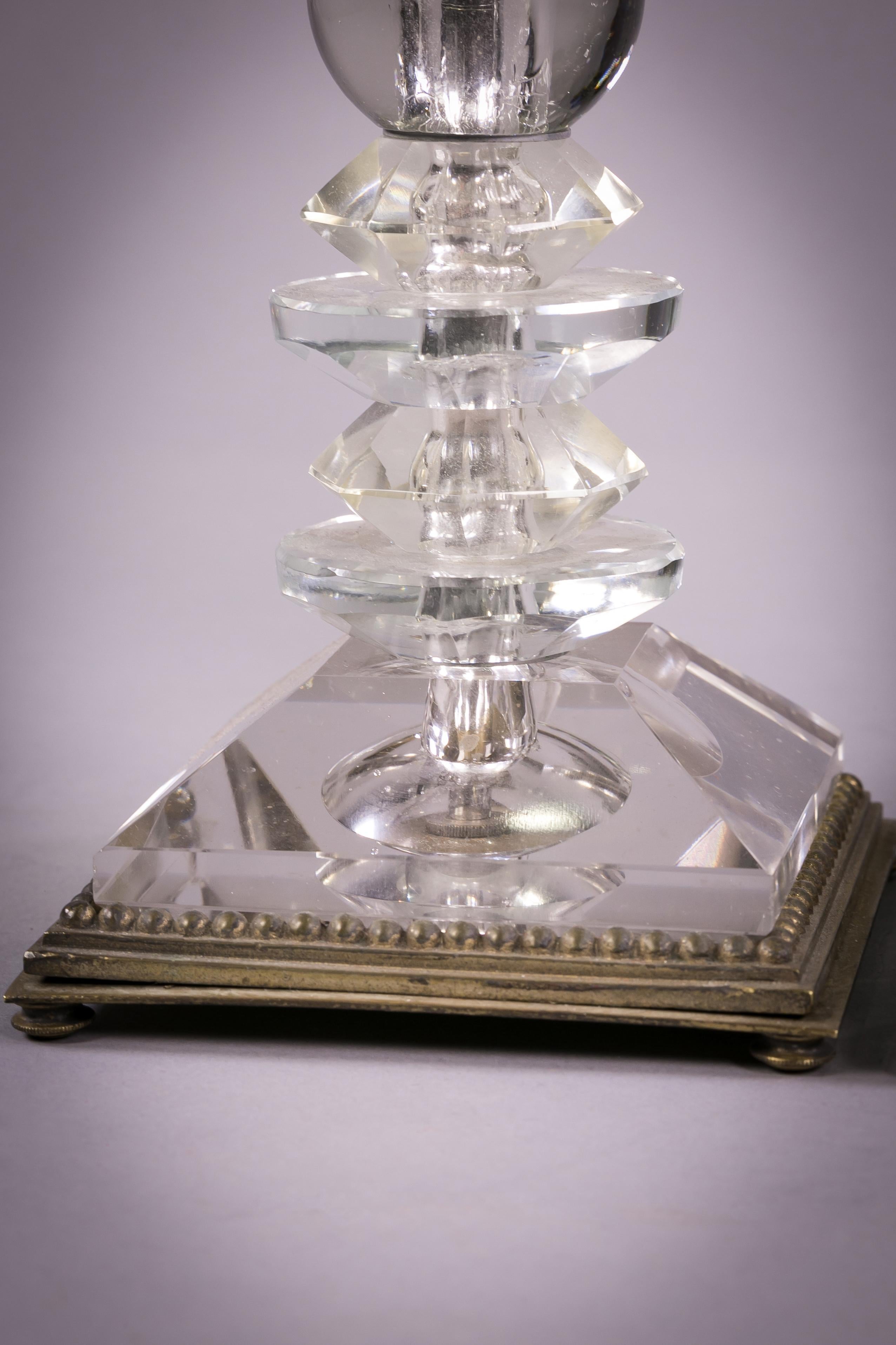 Mid-20th Century Pair of Bronze-Mounted Art Deco Style Glass Lamps, circa 1930 For Sale