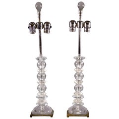Pair of Bronze-Mounted Art Deco Style Glass Lamps, circa 1930