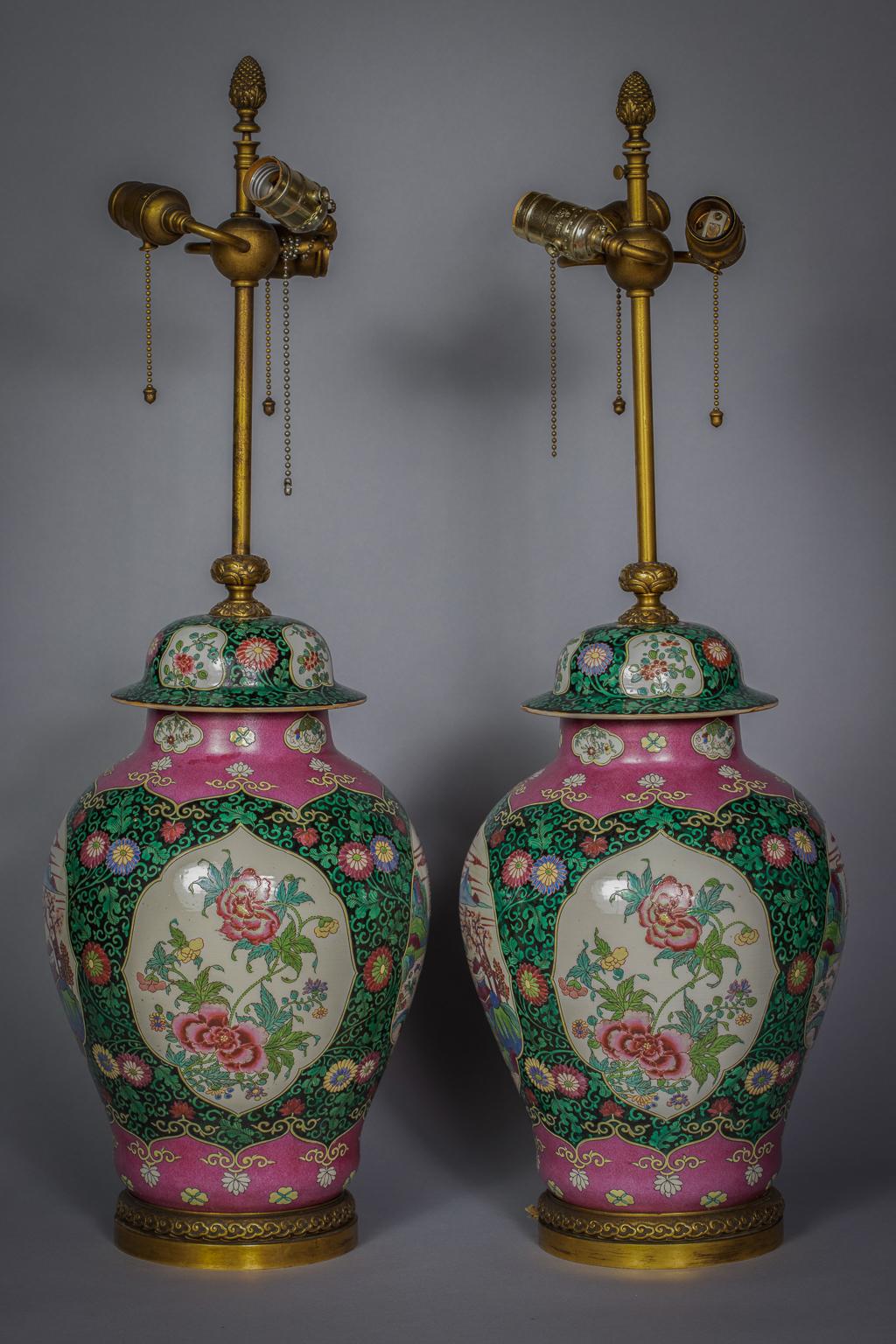 Pair of Bronze Mounted French Porcelain Covered Vases as Lamps, circa 1900 For Sale 5
