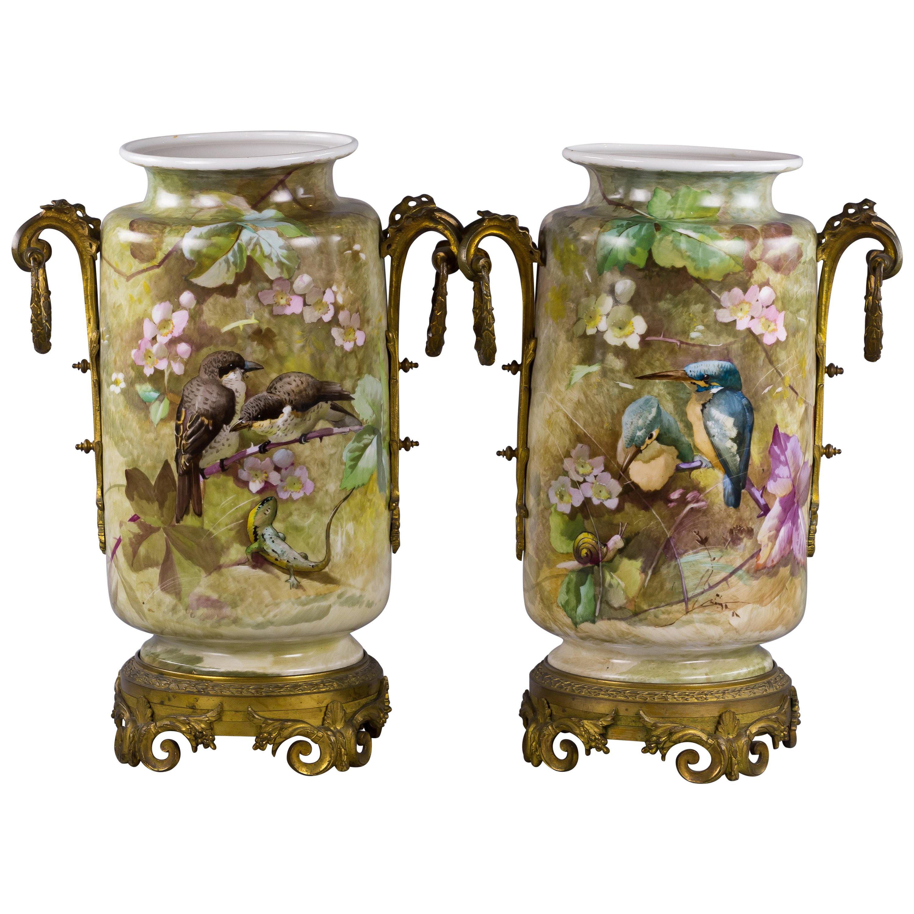 Pair of Bronze-Mounted French Porcelain Vases, circa 1880