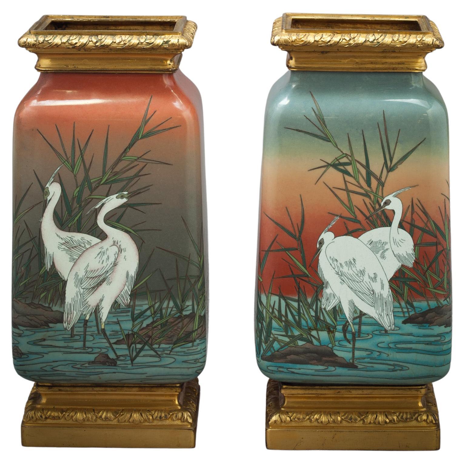 Pair of Bronze Mounted Japanese Cloisonné Vases, circa 1875