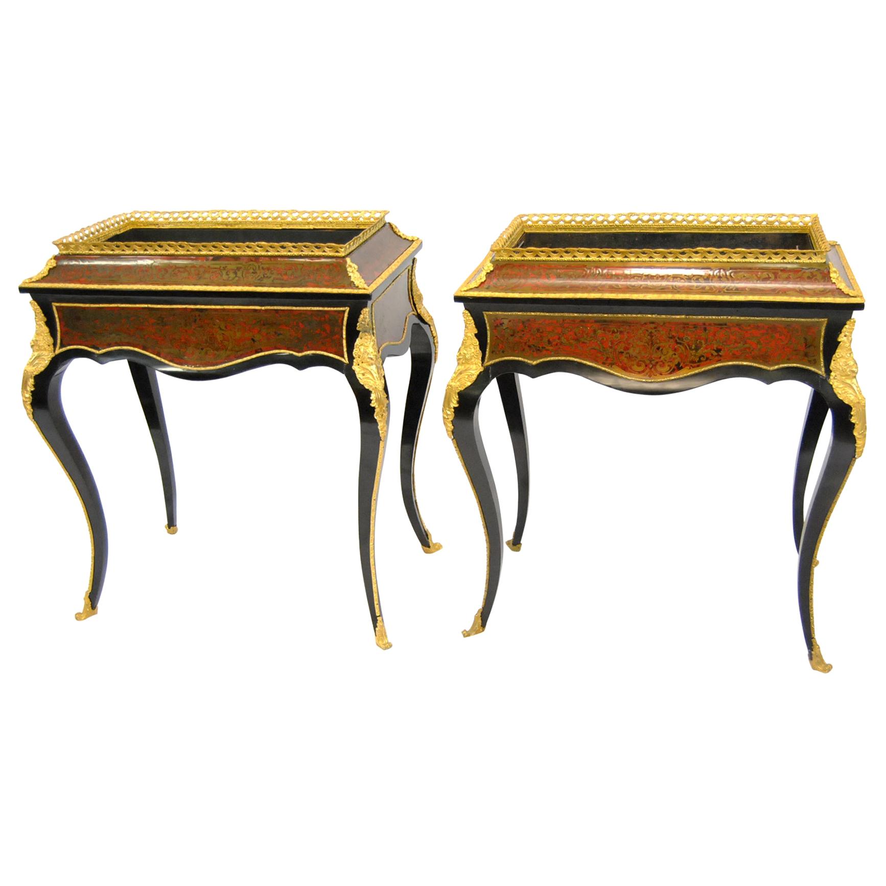 Pair of Bronze Mounted Louis XVI French Boulle Marquetry Style Planters