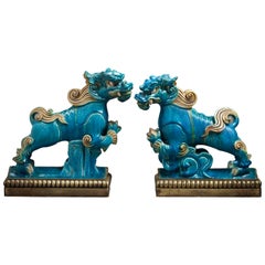 Pair of Bronze Mounted Ming Dynasty Dragon Roof Tiles, circa 1650