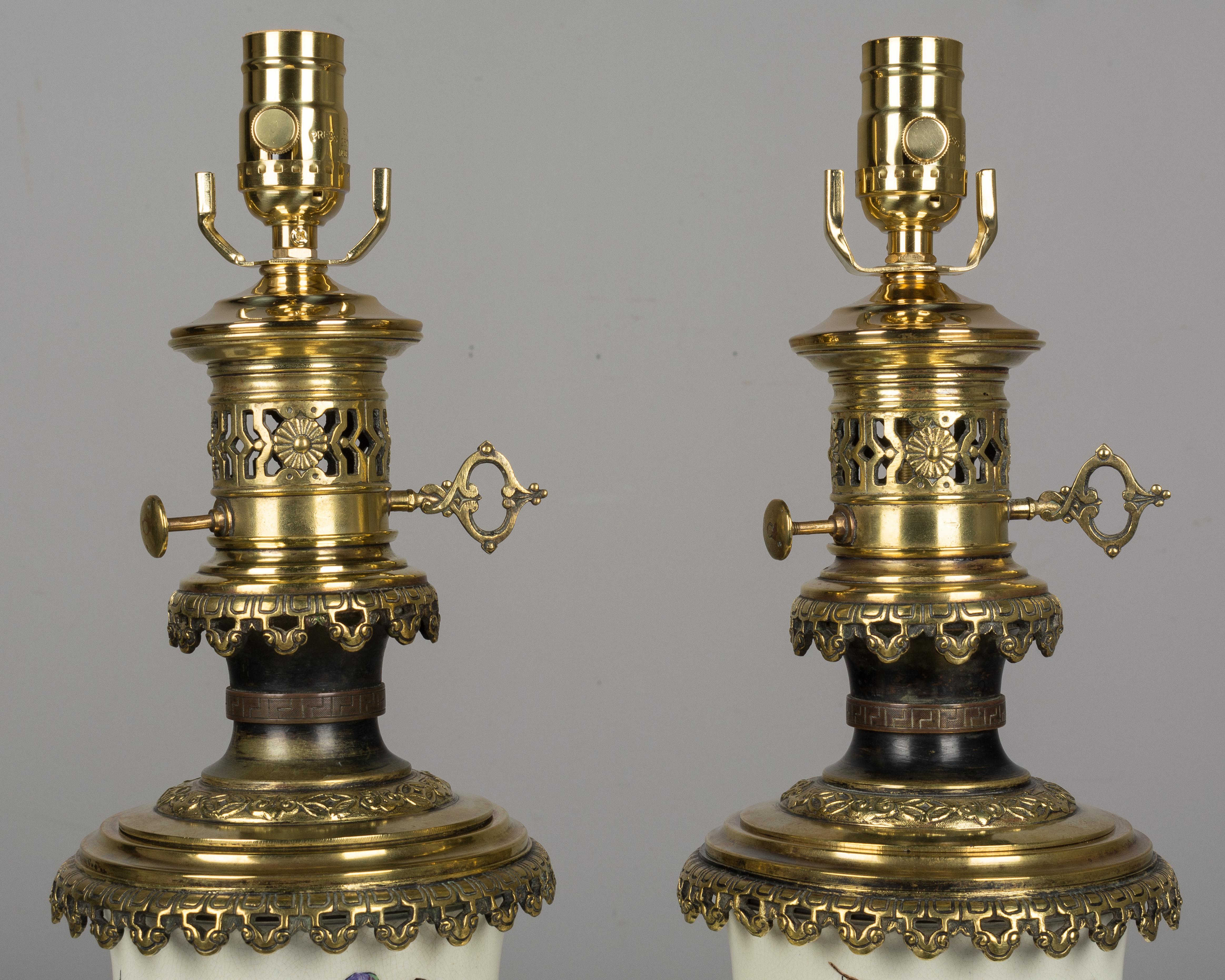 Pair of Bronze-Mounted Sevres Ceramic Lamps in the Manner of Theodore Deck 3