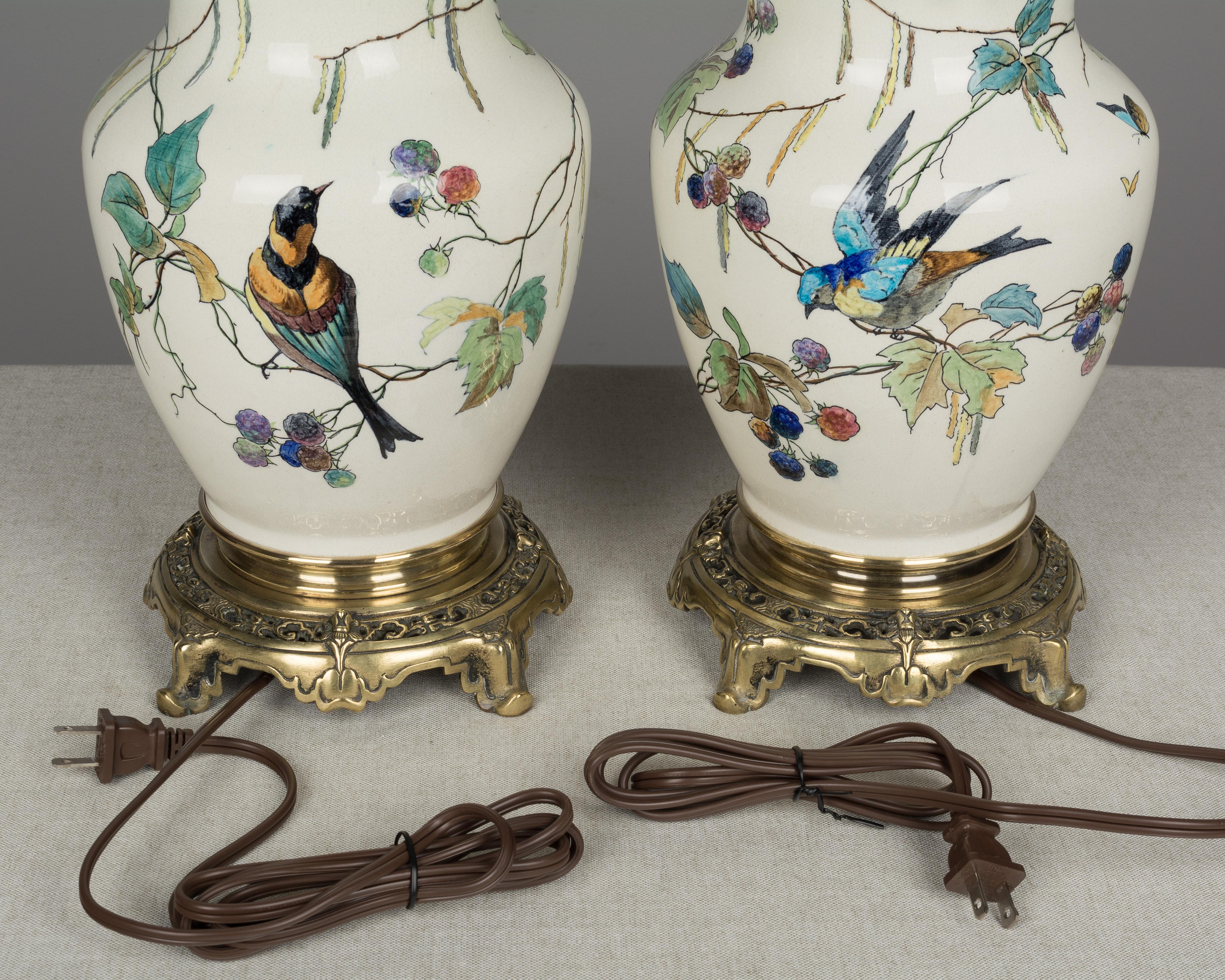 Pair of Bronze-Mounted Sevres Ceramic Lamps in the Manner of Theodore Deck 5