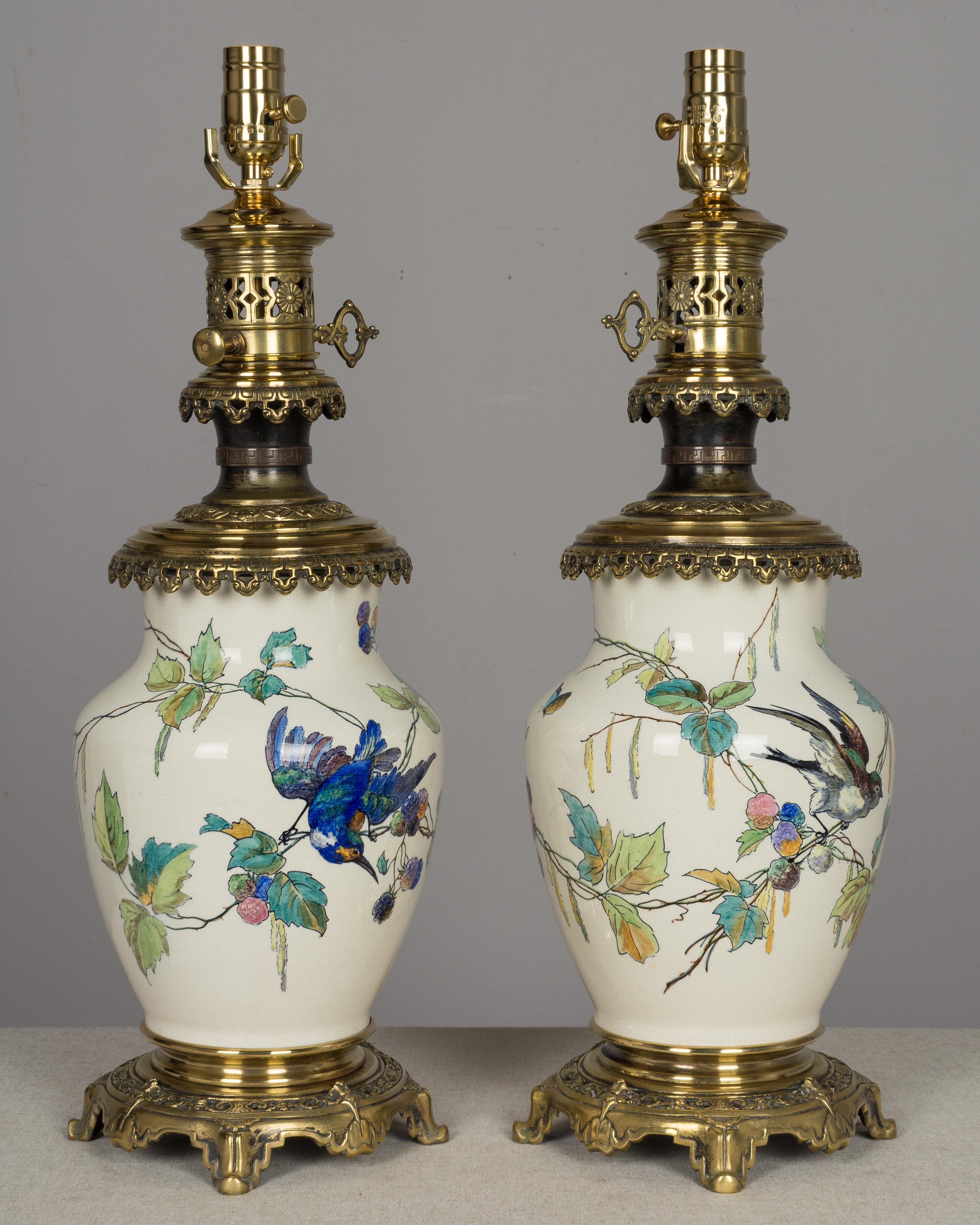 Cast Pair of Bronze-Mounted Sevres Ceramic Lamps in the Manner of Theodore Deck