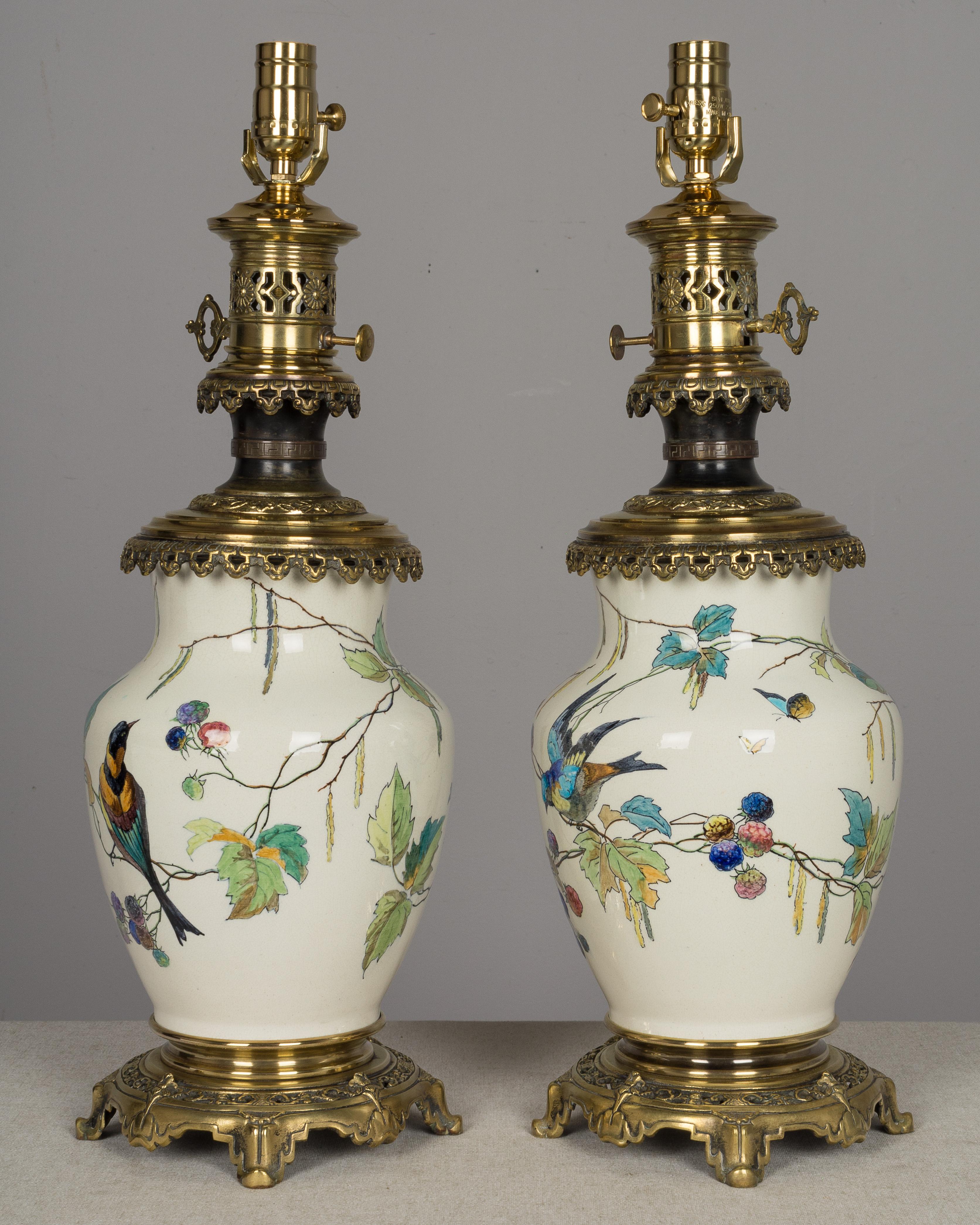 Pair of Bronze-Mounted Sevres Ceramic Lamps in the Manner of Theodore Deck In Good Condition In Winter Park, FL