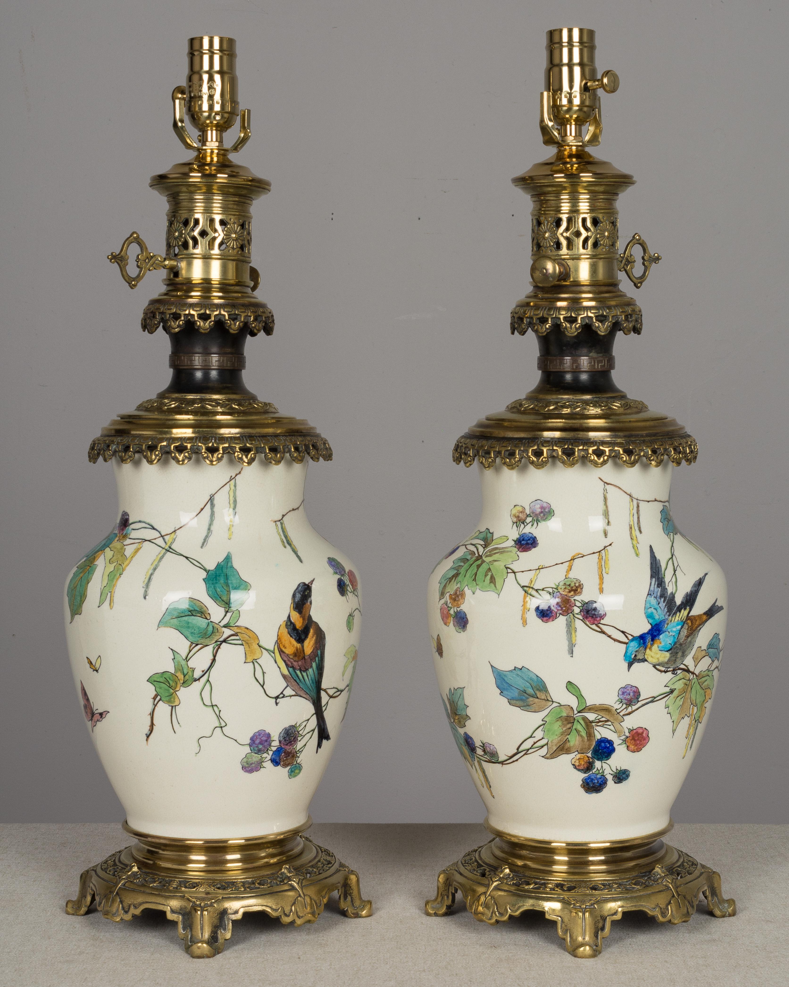 19th Century Pair of Bronze-Mounted Sevres Ceramic Lamps in the Manner of Theodore Deck