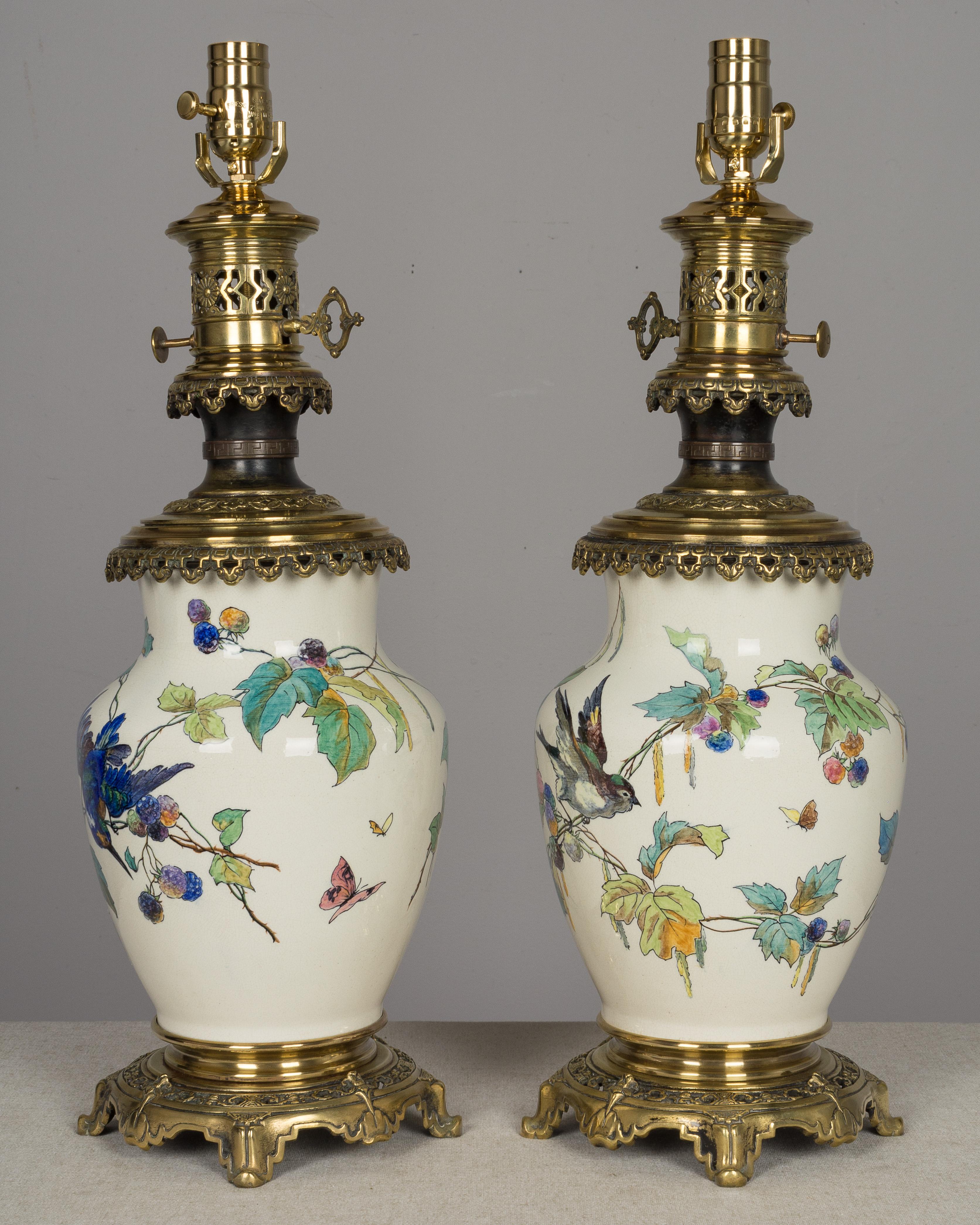 Pair of Bronze-Mounted Sevres Ceramic Lamps in the Manner of Theodore Deck 1