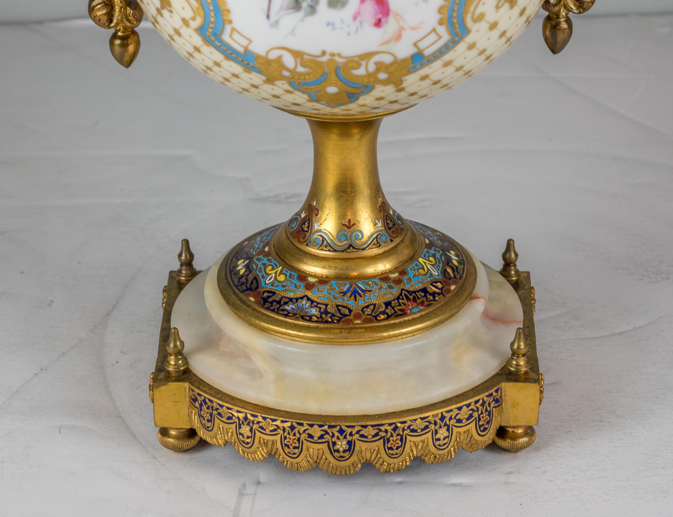 Pair of Bronze-Mounted Sèvres Style Champlevé Enamel Vases For Sale 8