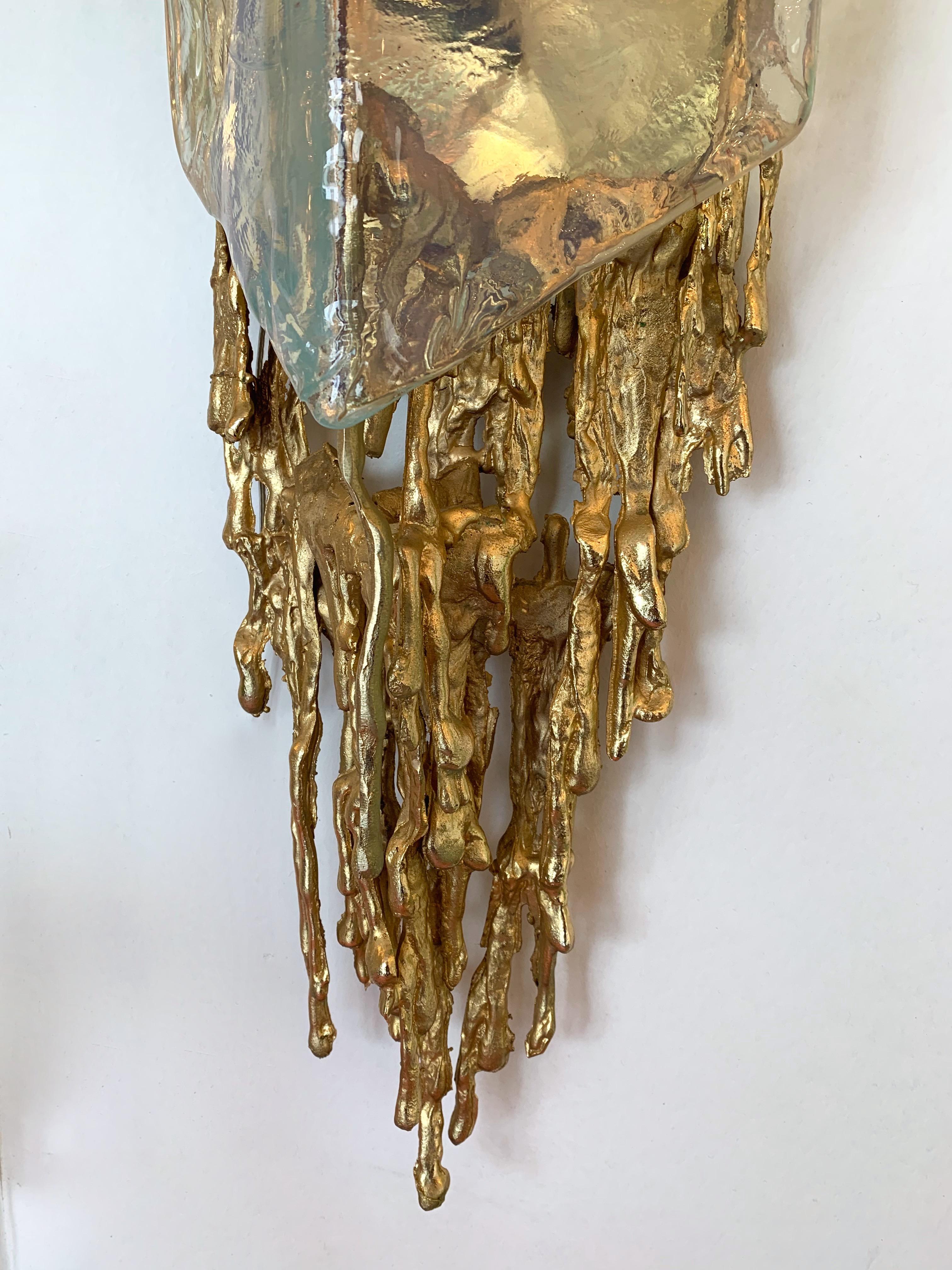 Pair of Bronze Murano Glass Sconces by Claude Victor Boeltz, France, 1970s 3
