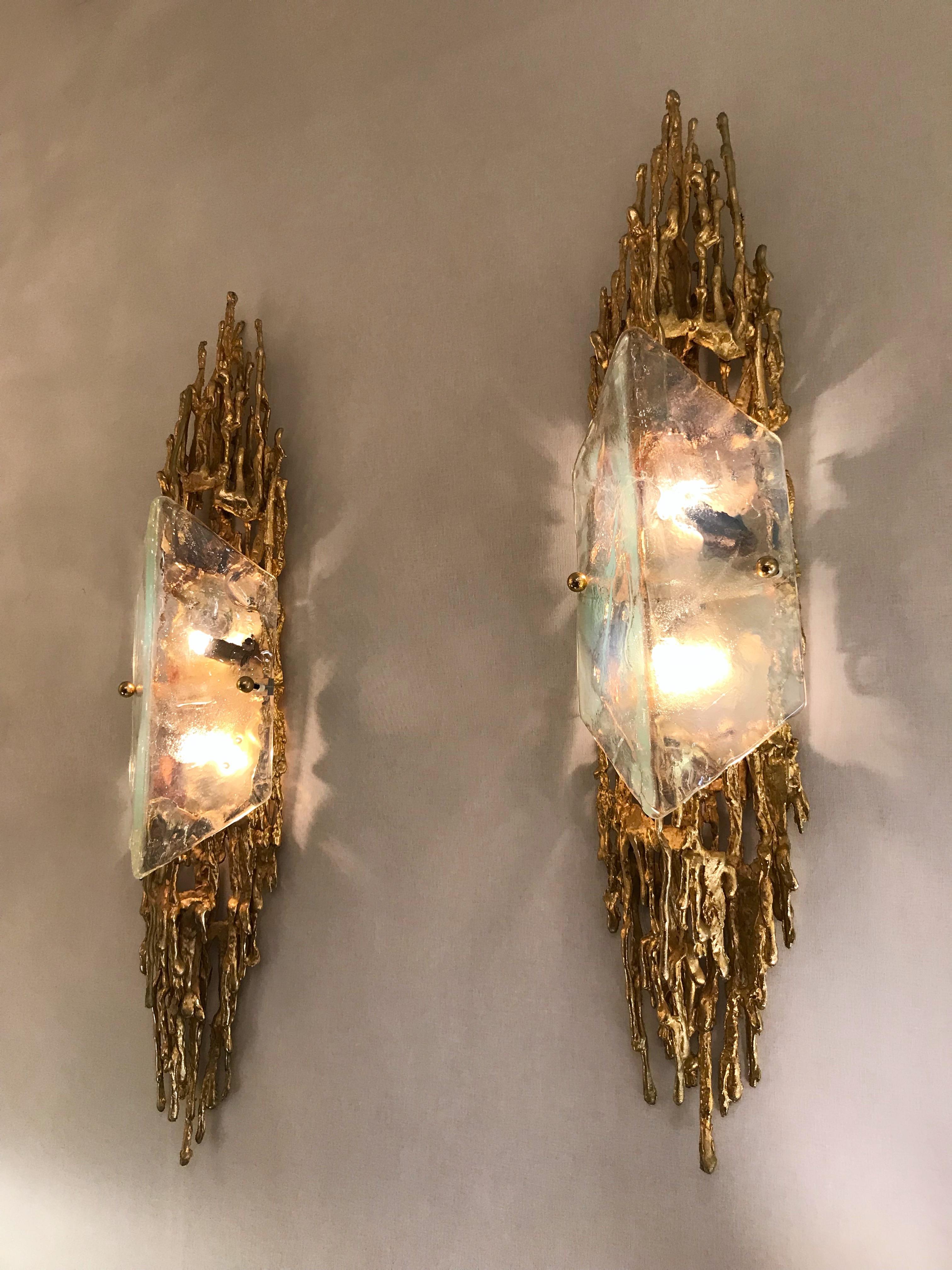 Pair of Bronze Murano Glass Sconces by Claude Victor Boeltz, France, 1970s 1