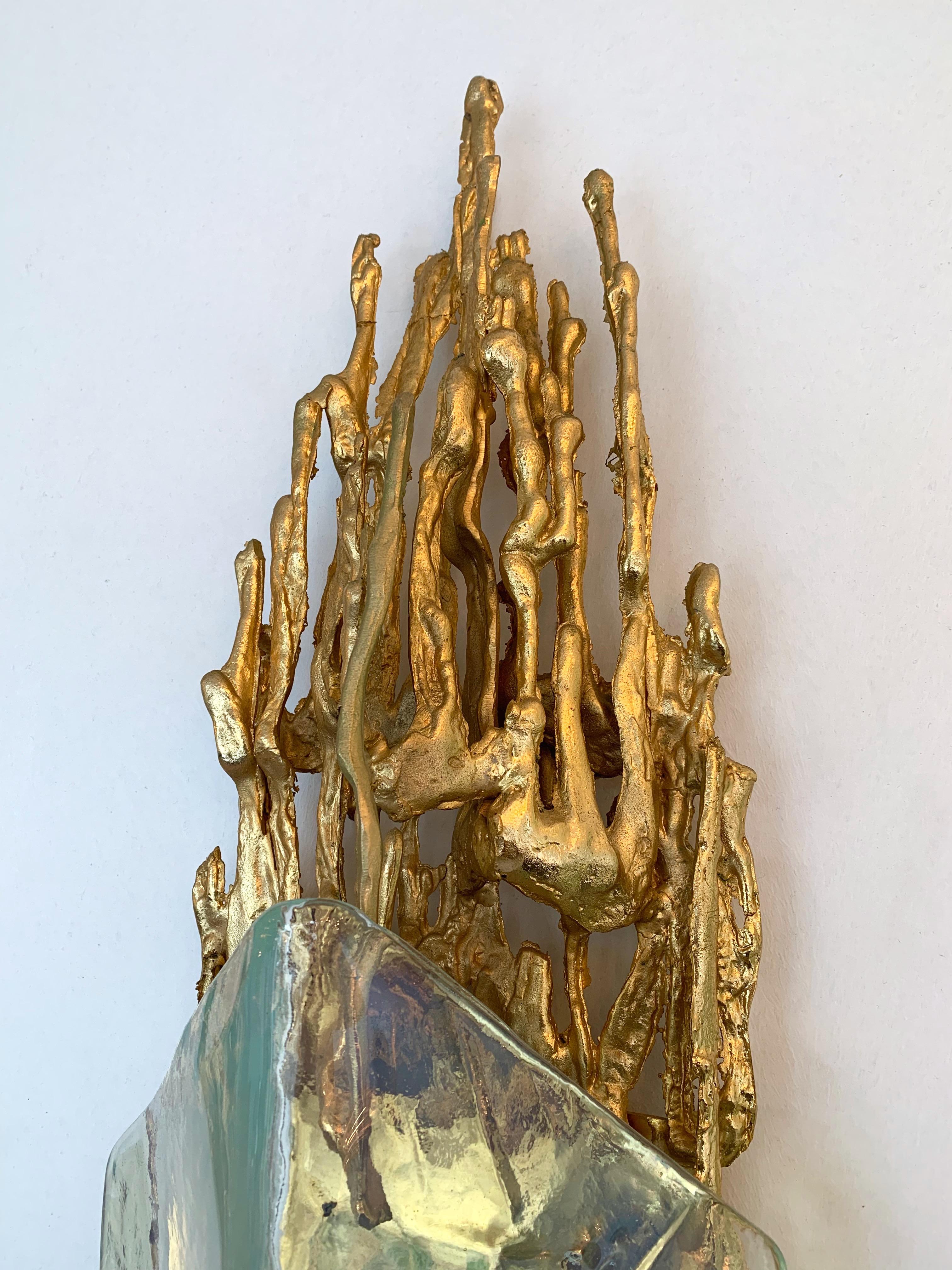 Pair of Bronze Murano Glass Sconces by Claude Victor Boeltz, France, 1970s (Geblasenes Glas)