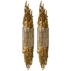 Pair of Bronze Murano Glass Sconces by Claude Victor Boeltz, France, 1970s
