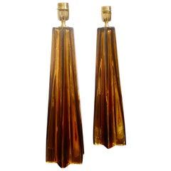 Pair of Bronze Murano Mercury Glass Table Lamps Signed by Alberto Donà