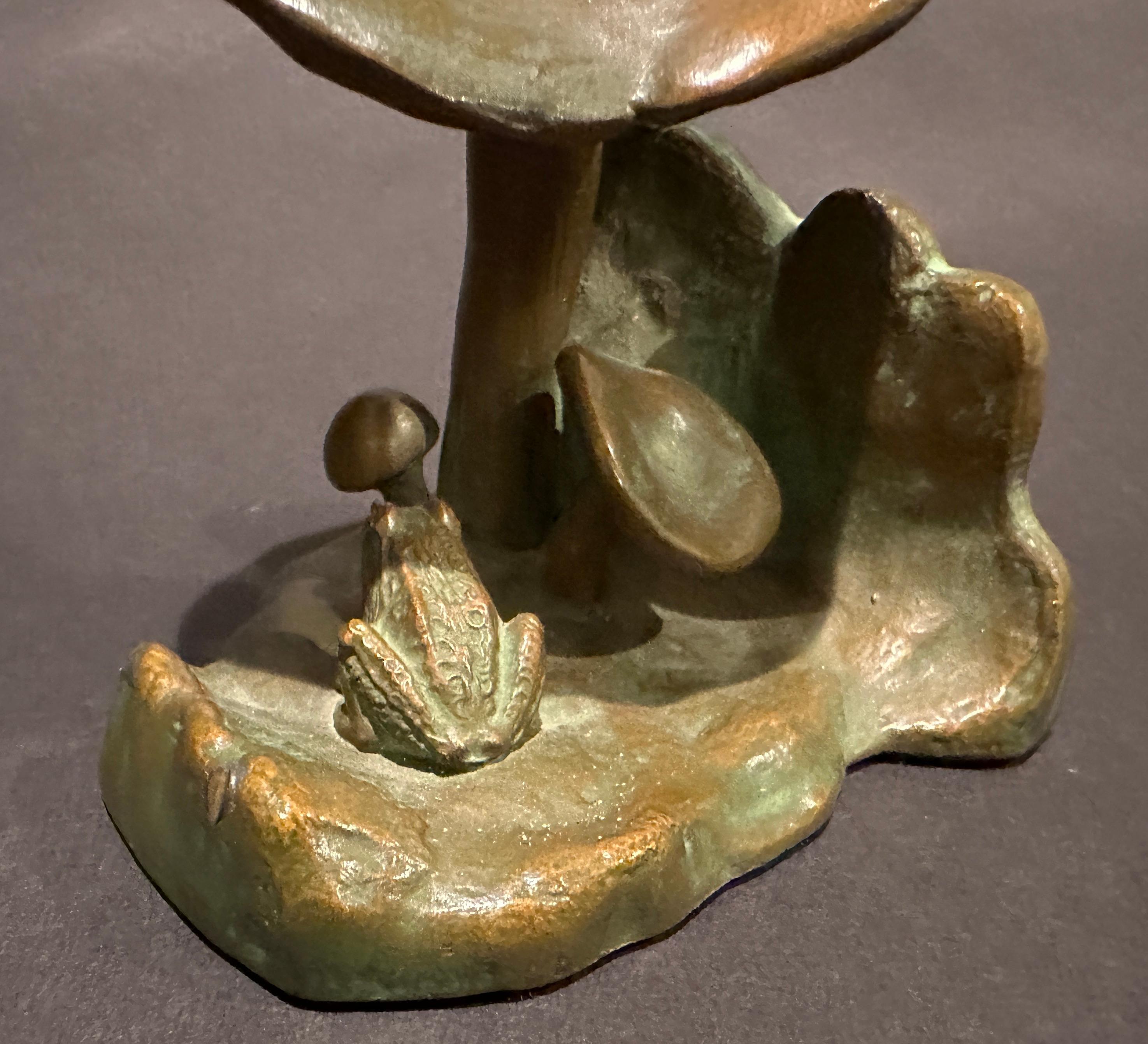 Pair of Bronze Mushroom and Frog Motif Bookends by McClelland Barclay In Good Condition In Norwood, NJ