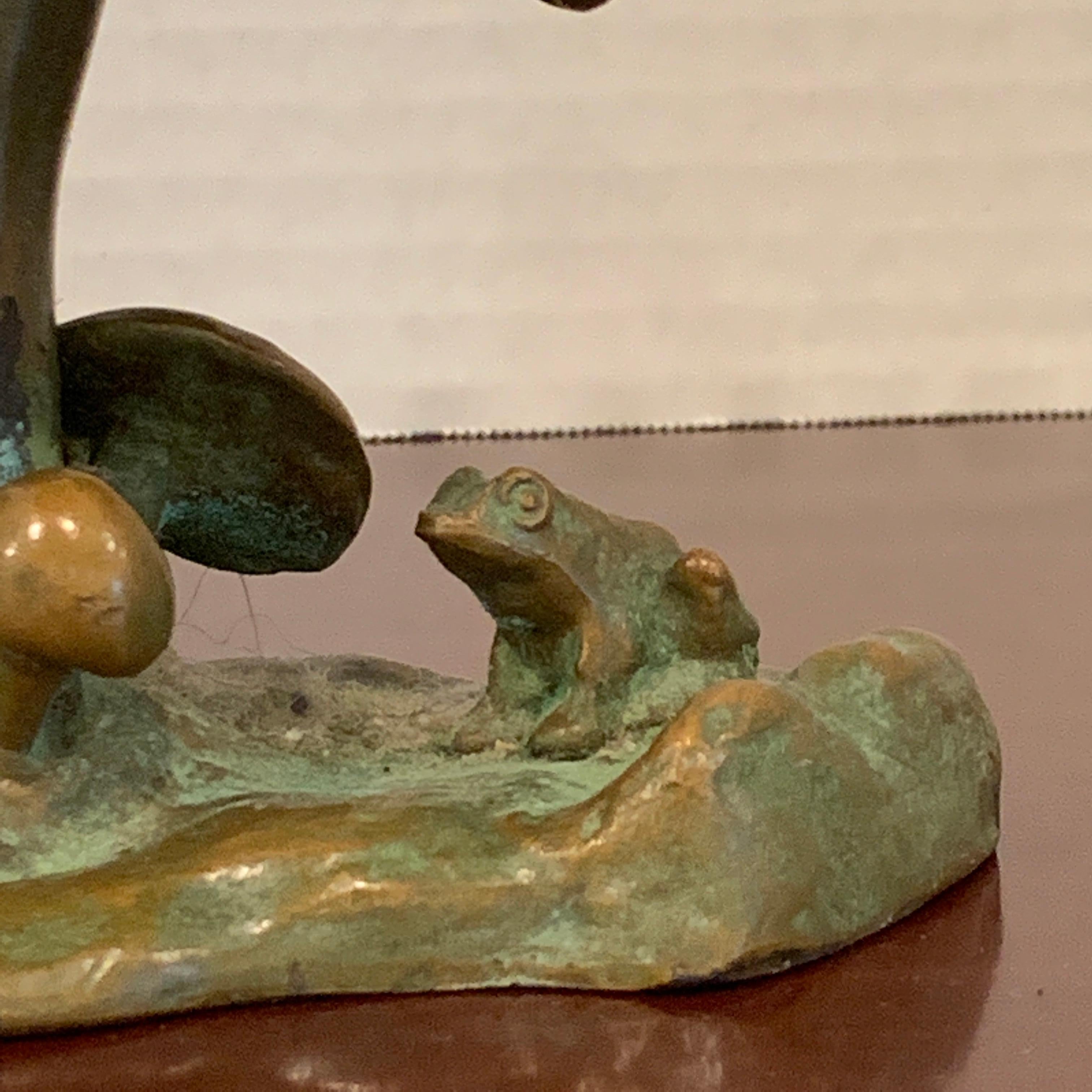 20th Century Pair of Bronze Mushroom and Frog Motif Bookends by McClelland Barclay