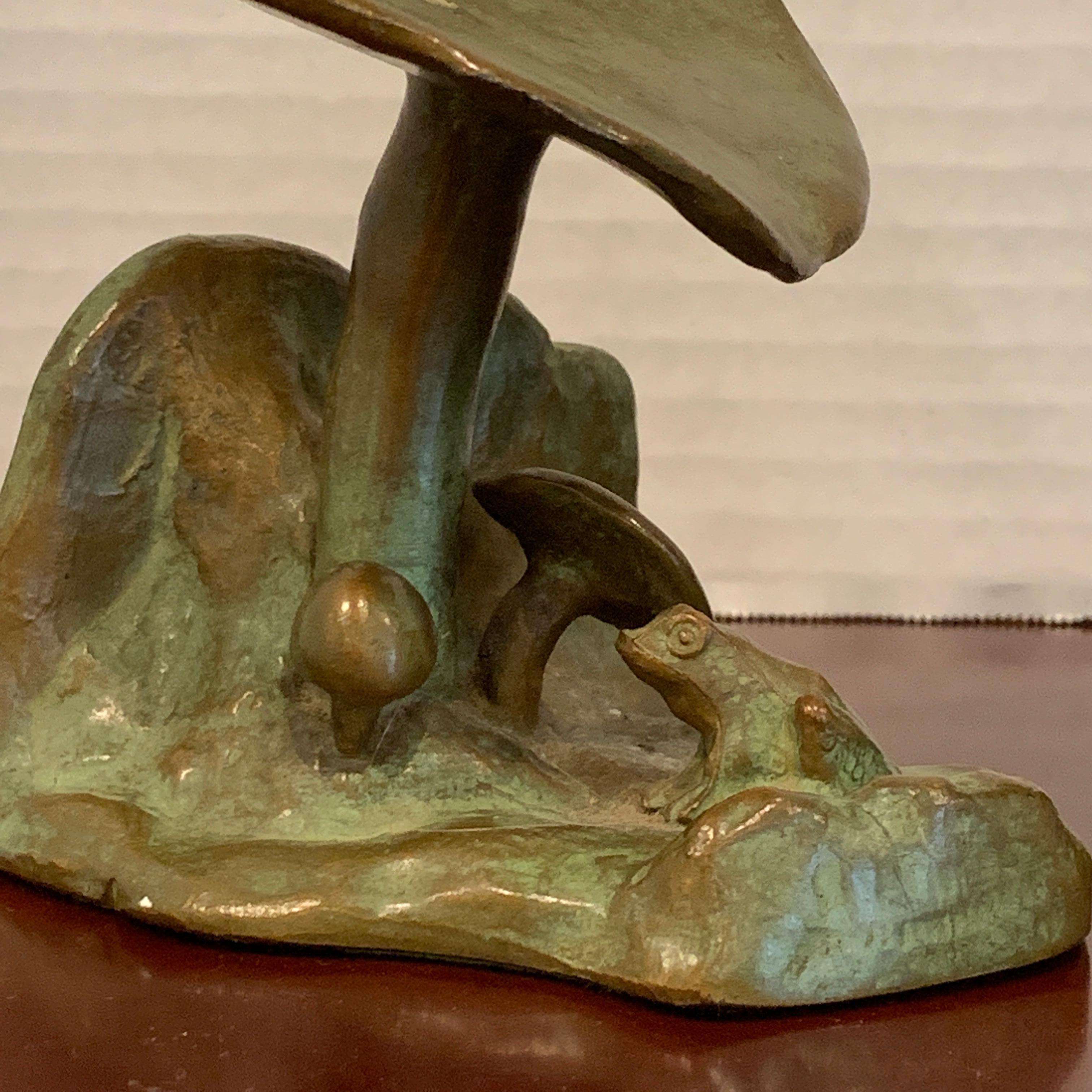 Art Deco Pair of Bronze Mushroom and Frog Motif Bookends by McClelland Barclay