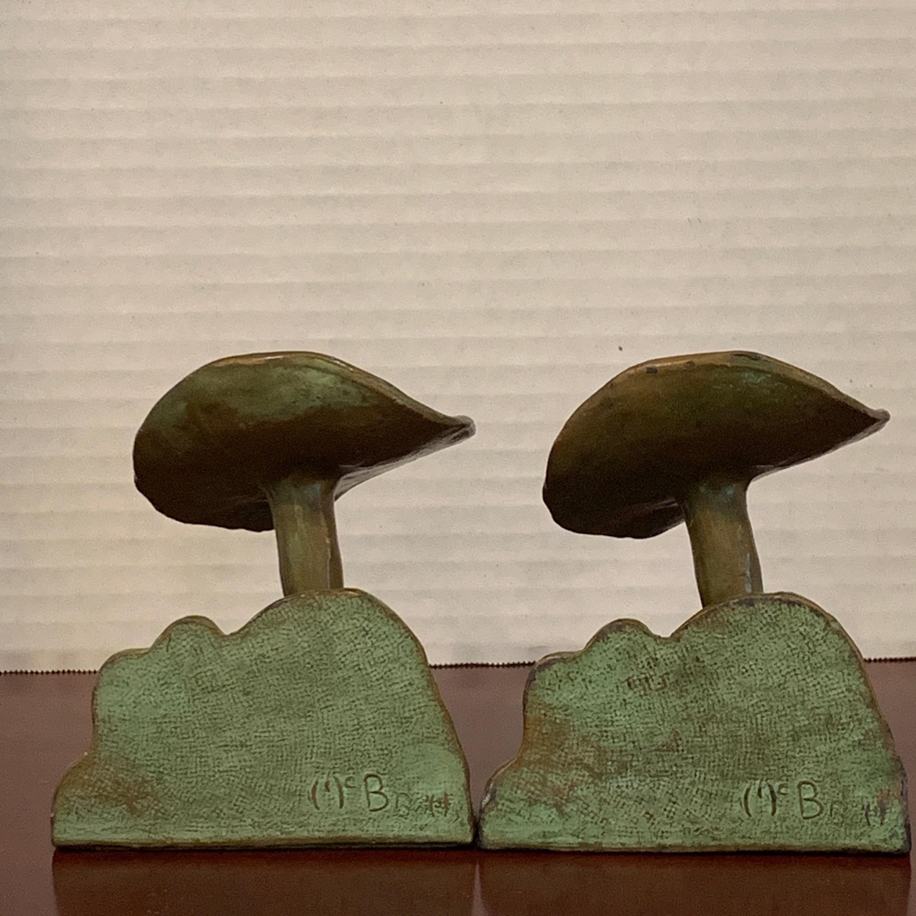 American Pair of Bronze Mushroom and Frog Motif Bookends by McClelland Barclay