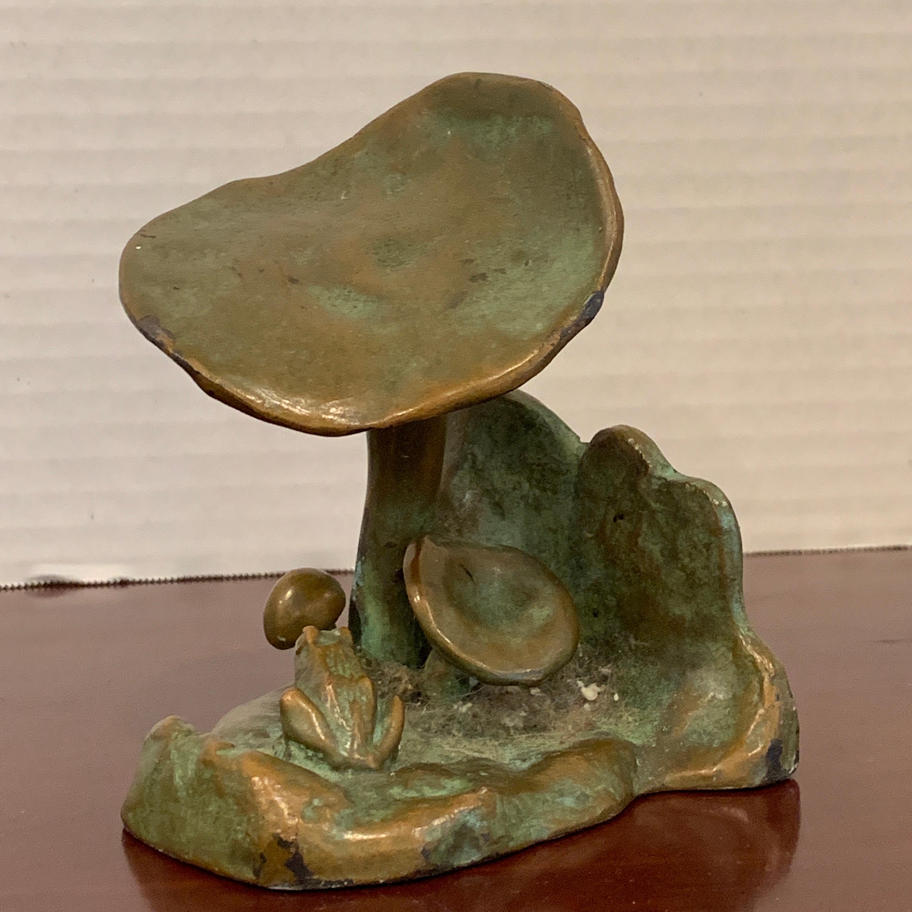 Pair of Bronze Mushroom and Frog Motif Bookends by McClelland Barclay In Good Condition In Atlanta, GA