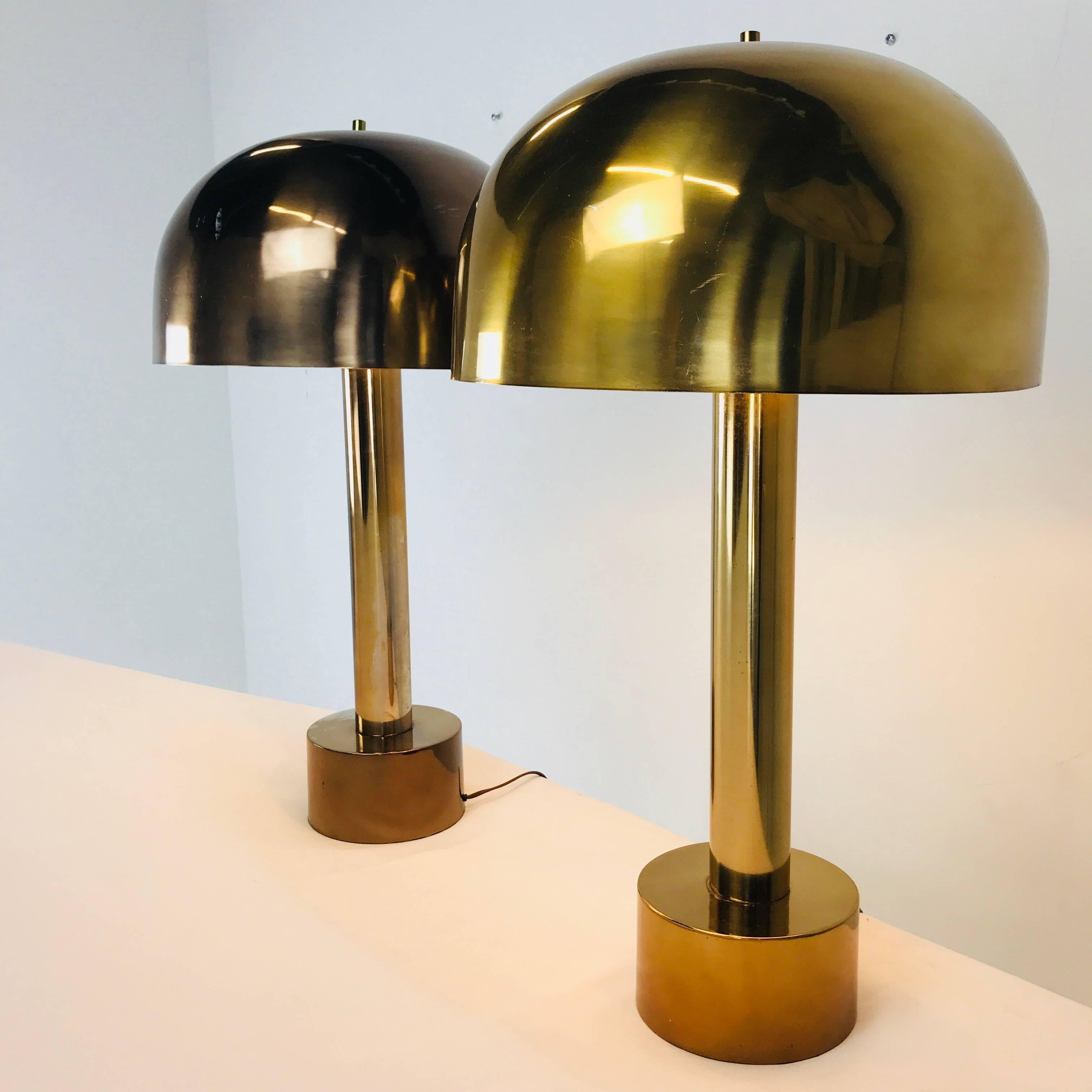 Mid-Century Modern Pair of Bronze Mushroom Lamps in the Style of Laurel