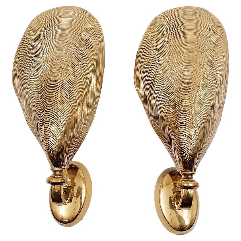 Pair of Bronze Mussel Shell Sconces - 1970s (2 pairs available)