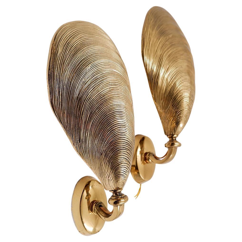 Pair of Bronze Mussel Shell Sconces - 1970s (2 pairs available)