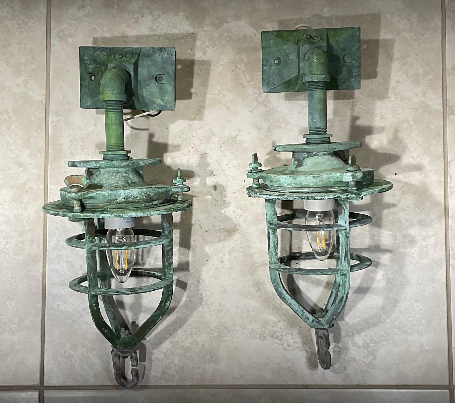 Pair Of Bronze Nautical Marine wall sconces, or Convoy Lights For Sale 4