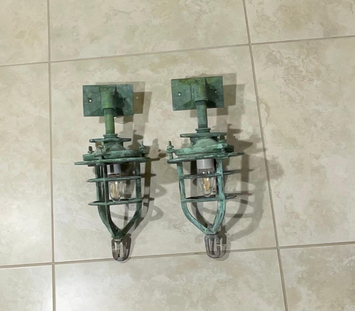 Pair Of Bronze Nautical Marine wall sconces, or Convoy Lights For Sale 5