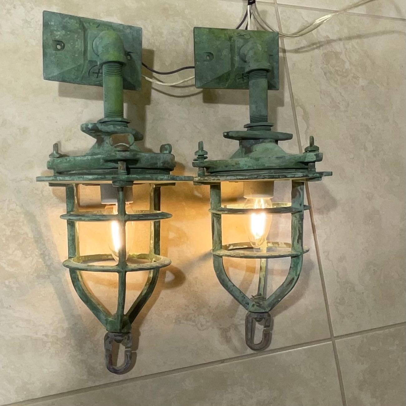 American Pair Of Bronze Nautical Marine wall sconces, or Convoy Lights For Sale