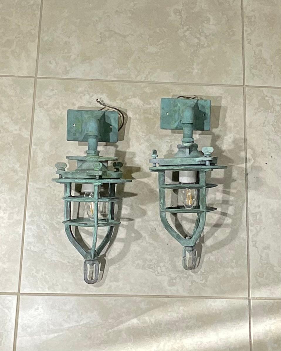 Hand-Crafted Pair Of Bronze Nautical Marine wall sconces, or Convoy Lights For Sale