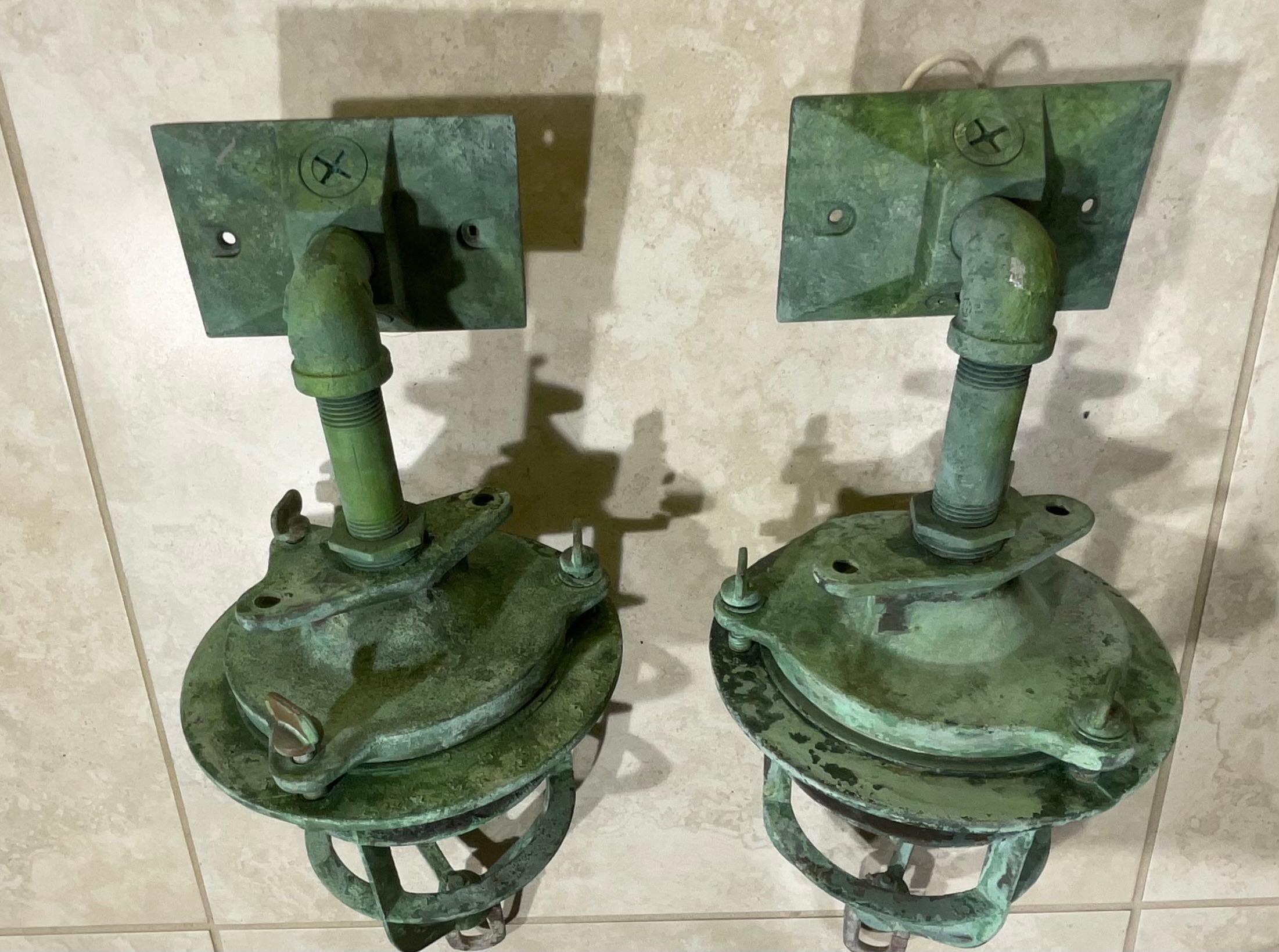 20th Century Pair Of Bronze Nautical Marine wall sconces, or Convoy Lights For Sale