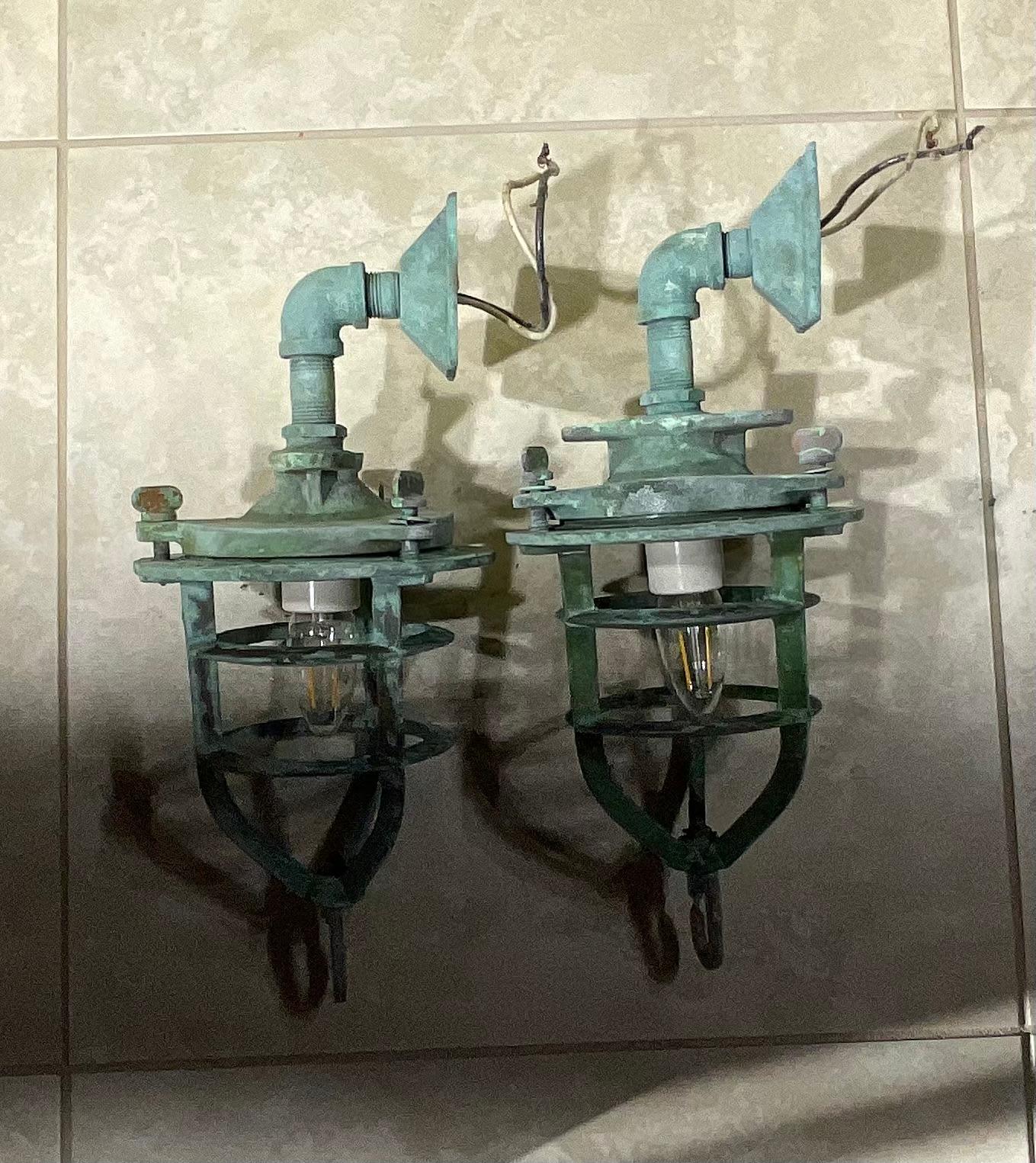Mid-20th Century Pair Of Bronze Nautical Marine wall sconces, or Convoy Lights For Sale