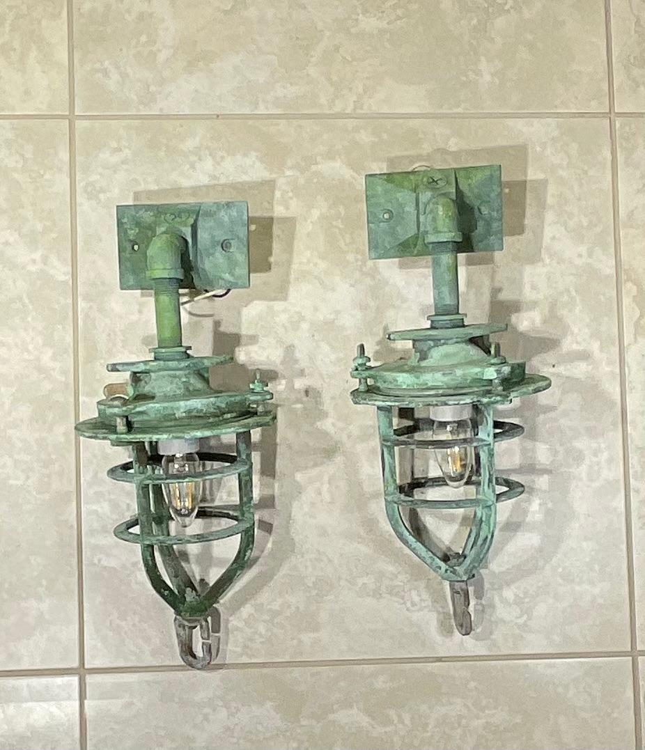Pair Of Bronze Nautical Marine wall sconces, or Convoy Lights For Sale 3