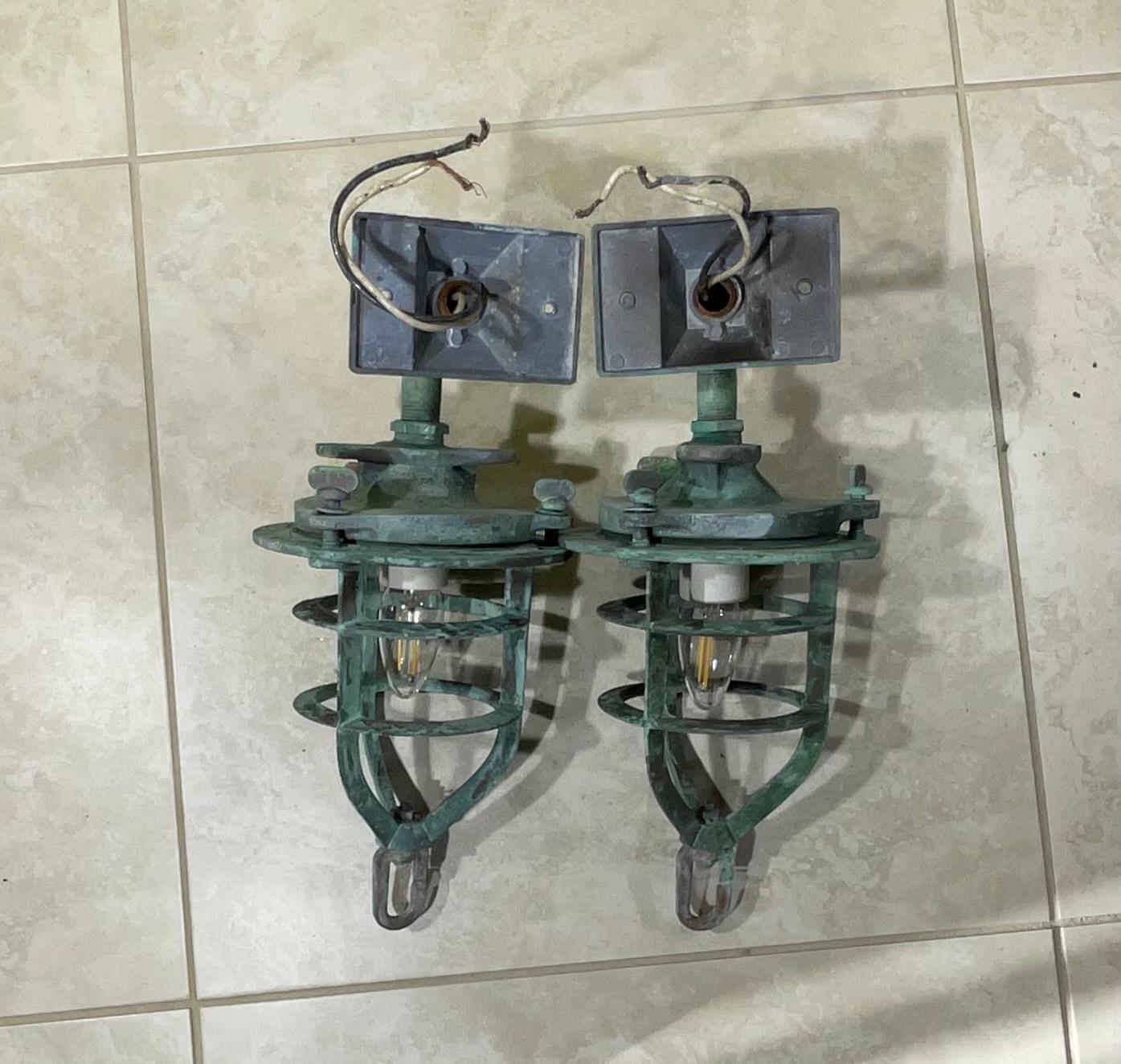 Pair Of Bronze Nautical Marine wall sconces, or Convoy Lights For Sale 1