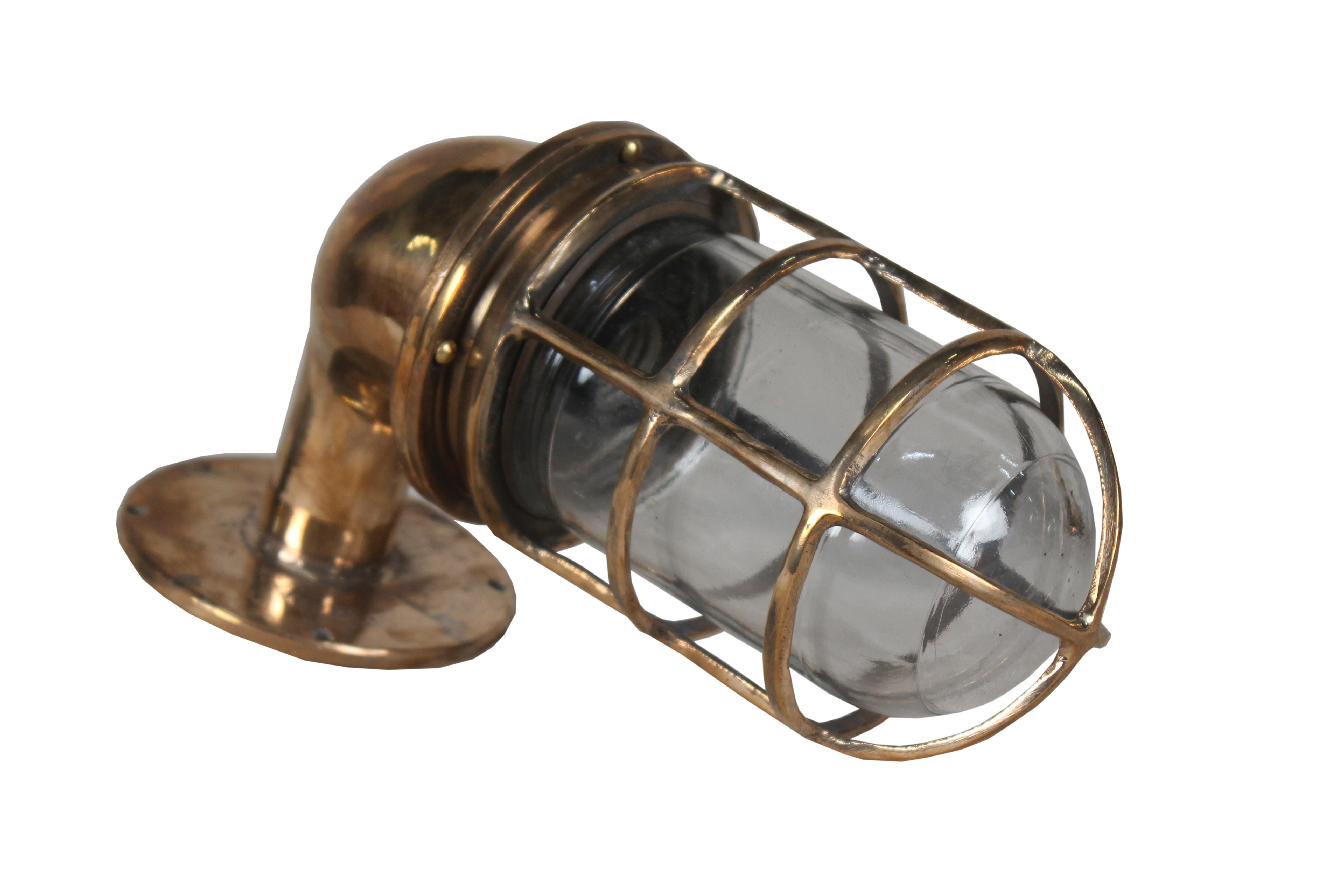 Industrial Pair of Bronze Nautical Ship's Passageway Sconce Lights, American, 1970s