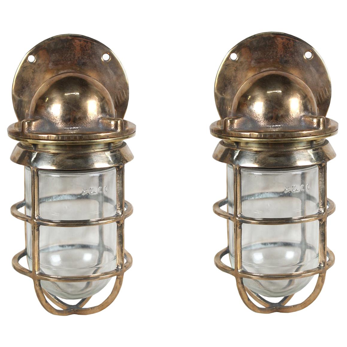 Pair of Bronze Nautical Ship's Passageway Sconce Lights, American, 1970s