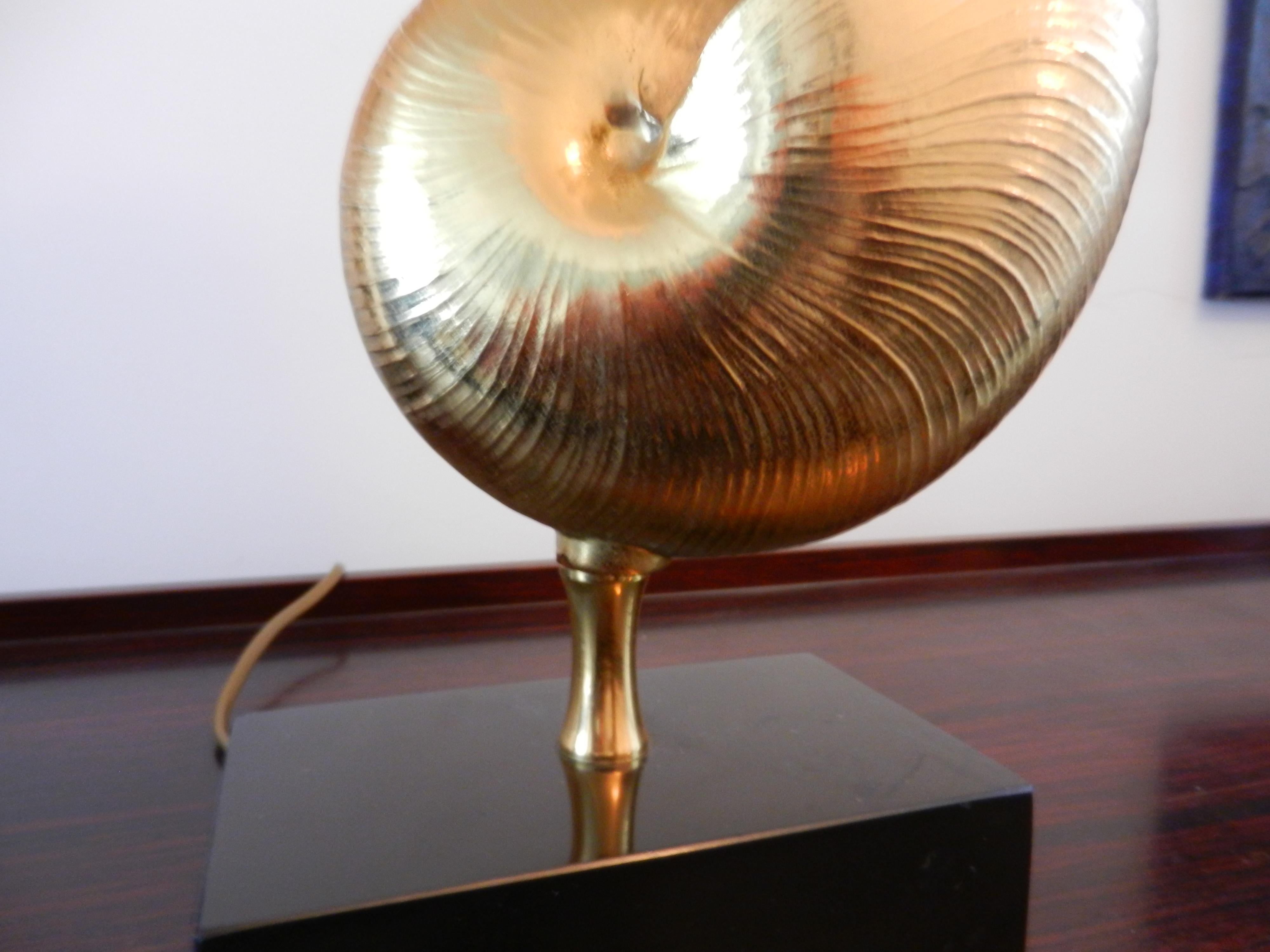 Mid-Century Modern Pair of Bronze Nautilus Shell Lamps For Sale