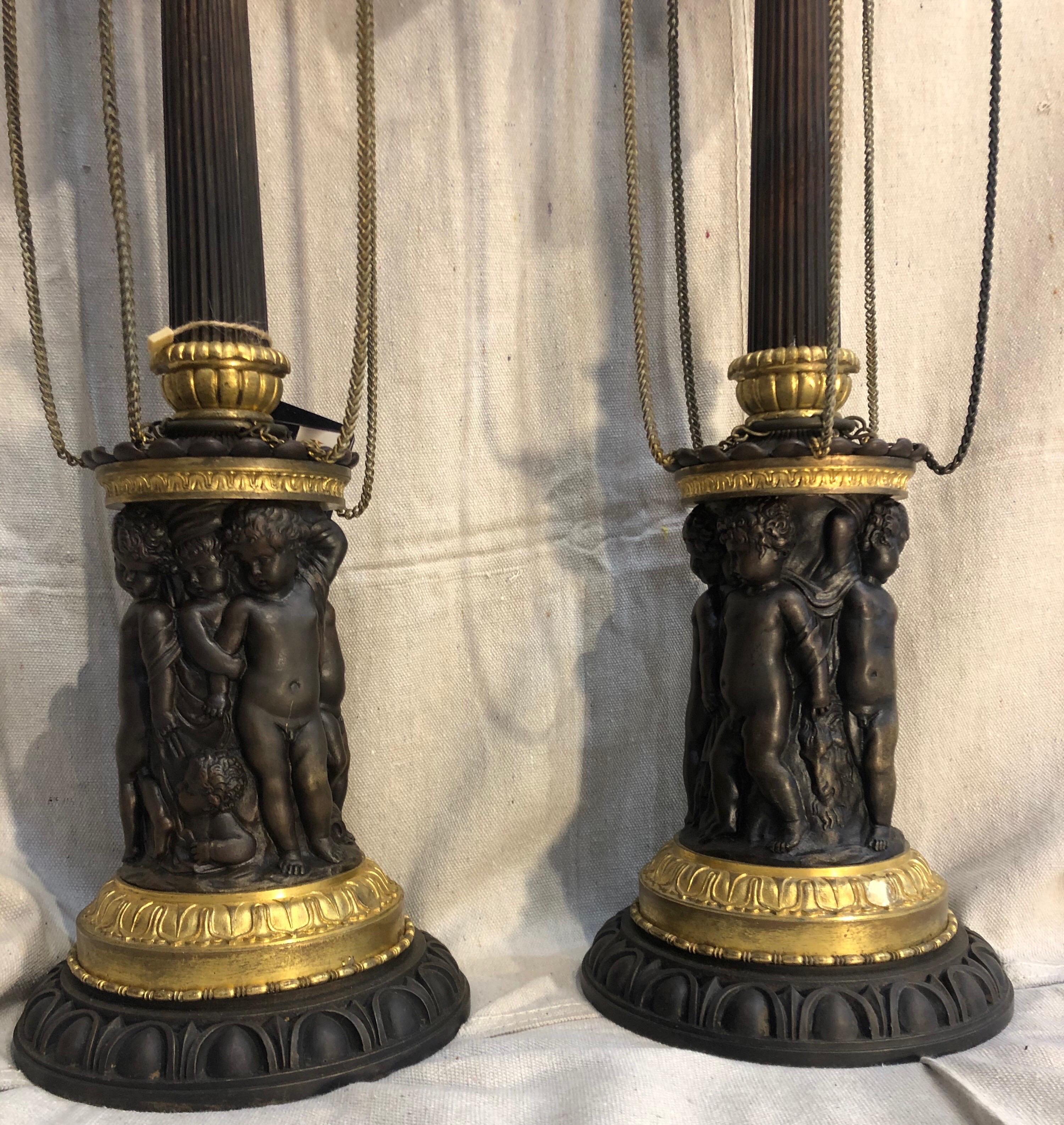 Pair of Bronze Neoclassical Candelabras In Good Condition In Charleston, SC