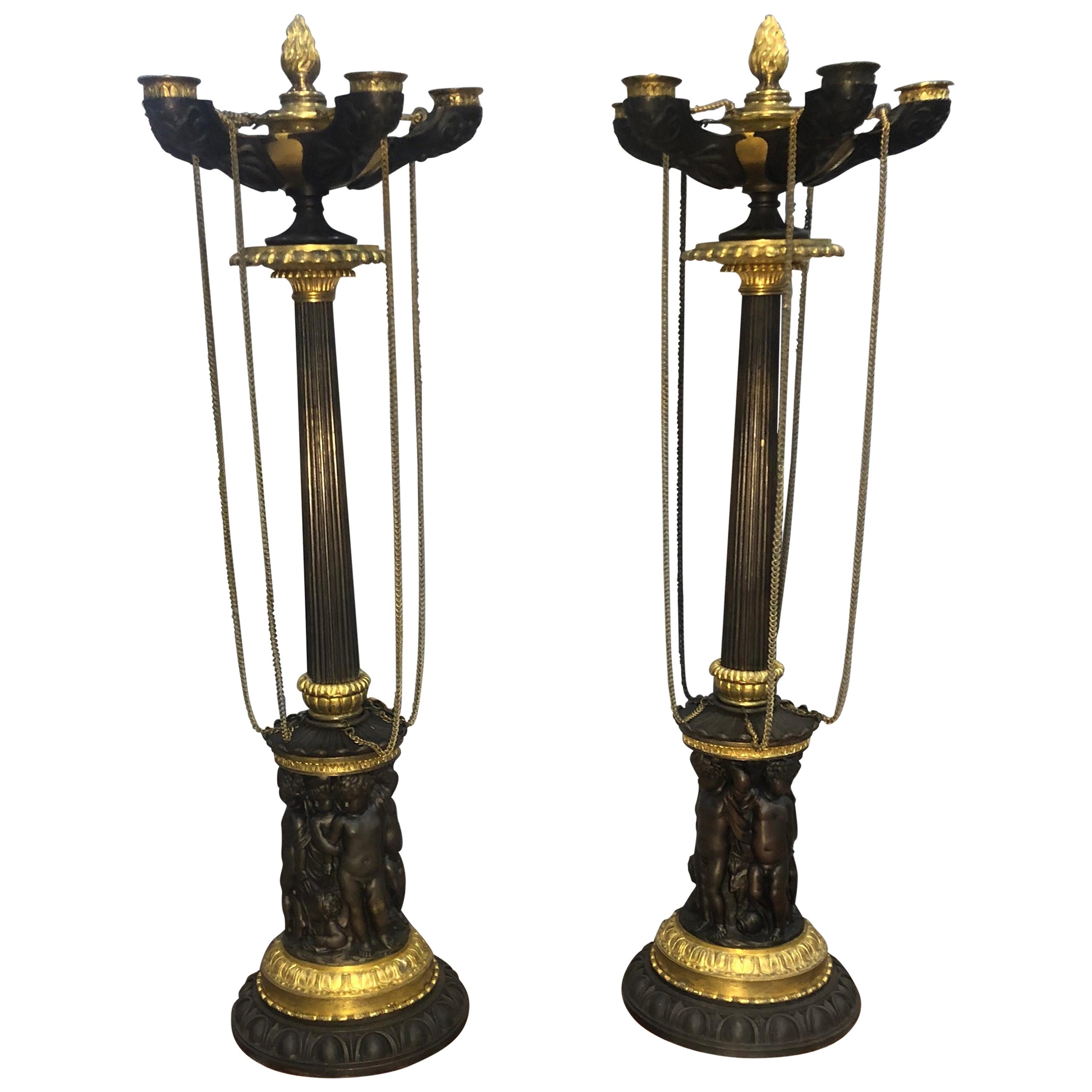 Pair of Bronze Neoclassical Candelabras